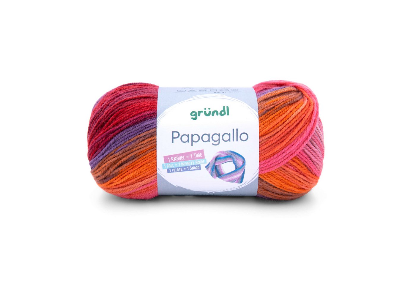 Gründl Wolle Papagallo Farbverlaufswolle mi Anleitung Häkelwolle, 360,00 m (Wolle zum stricken oder häkeln, Farbverlaufsgarn, Strickwolle, Strickgarn, Handstrickgarn), 100% Polyacryl, ohne Schurwolle, auch für Wolle-Allergiker geeignet