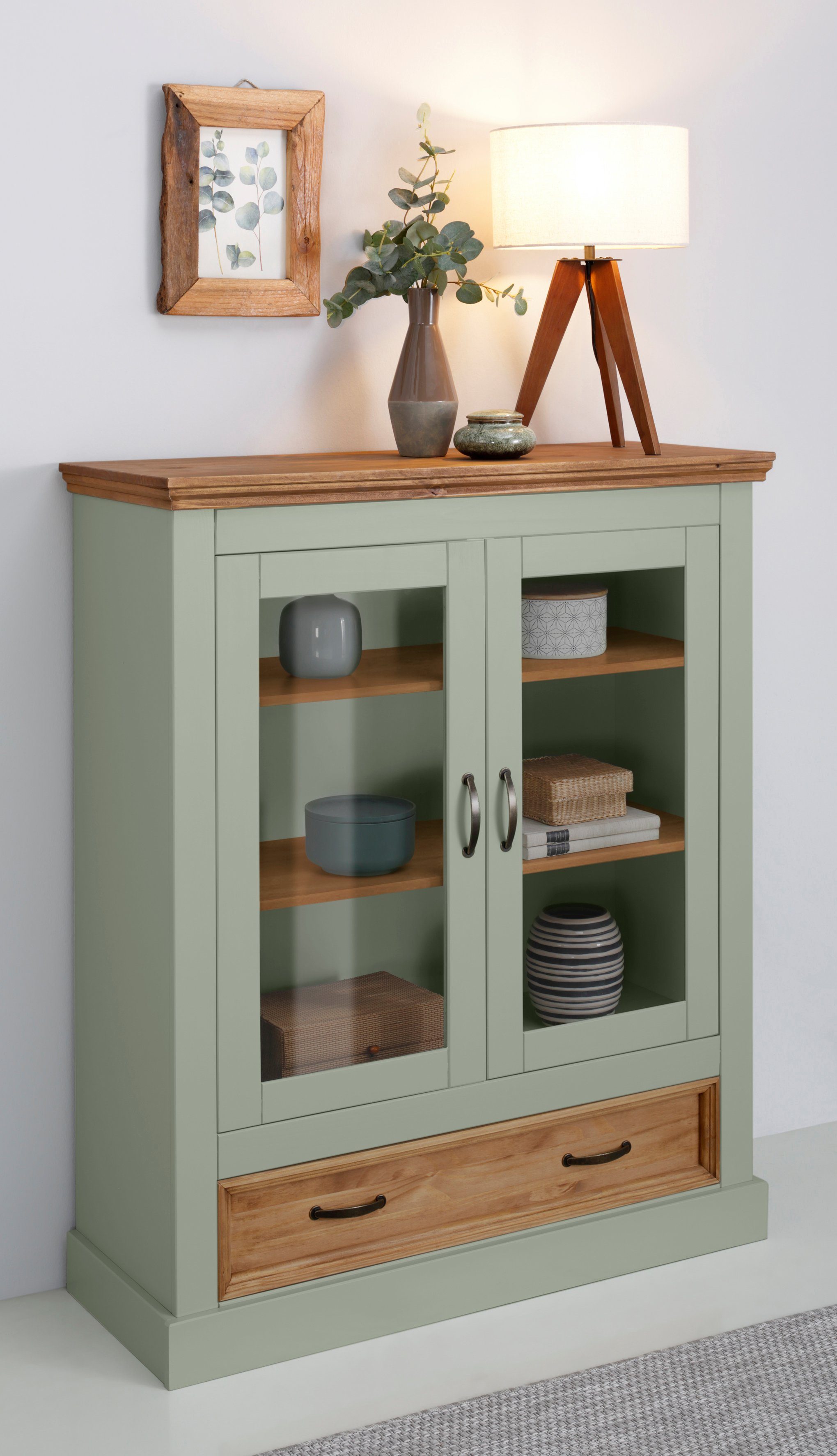 Home affaire Vitrine Selma Highboard aus massivem Kiefernholz, mit Griffen günstig online kaufen