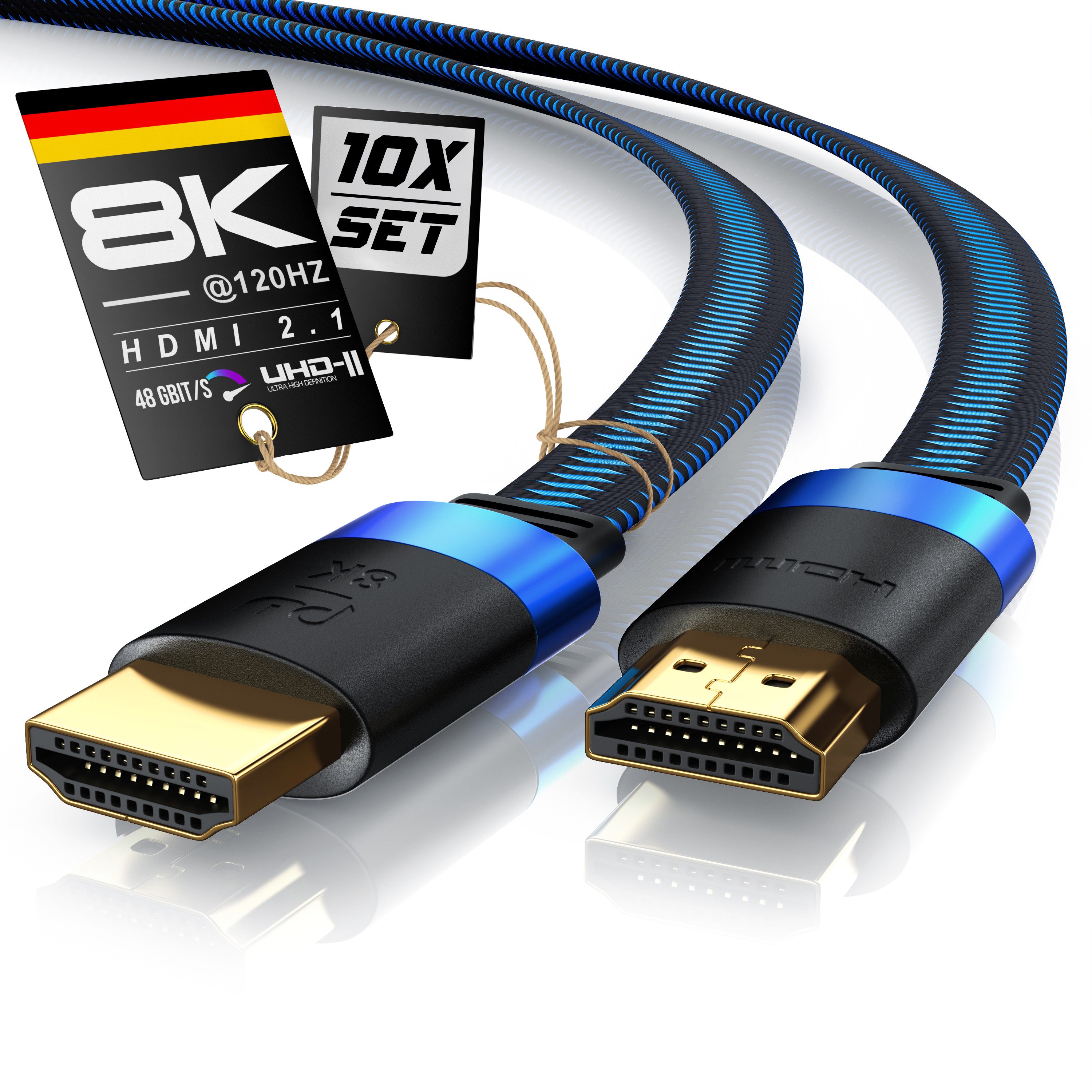 Primewire 10er Set HDMI Kabel 2.1 8K Flachkabel 3m Stoffmantel HDMI-Kabel, 2.1, HDMI Typ A (300 cm), Ultra High Speed, CEC, HDCP, ideal für Gaming, Streaming und Heimkino