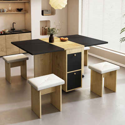 MODFU Essgruppe Esstisch-Set, Klappbarer Tisch, (1 Tisch, 4 Stühlen), Mit Riemenscheibe, Ausziehbarer Esszimmertisch, 120*80*75cm