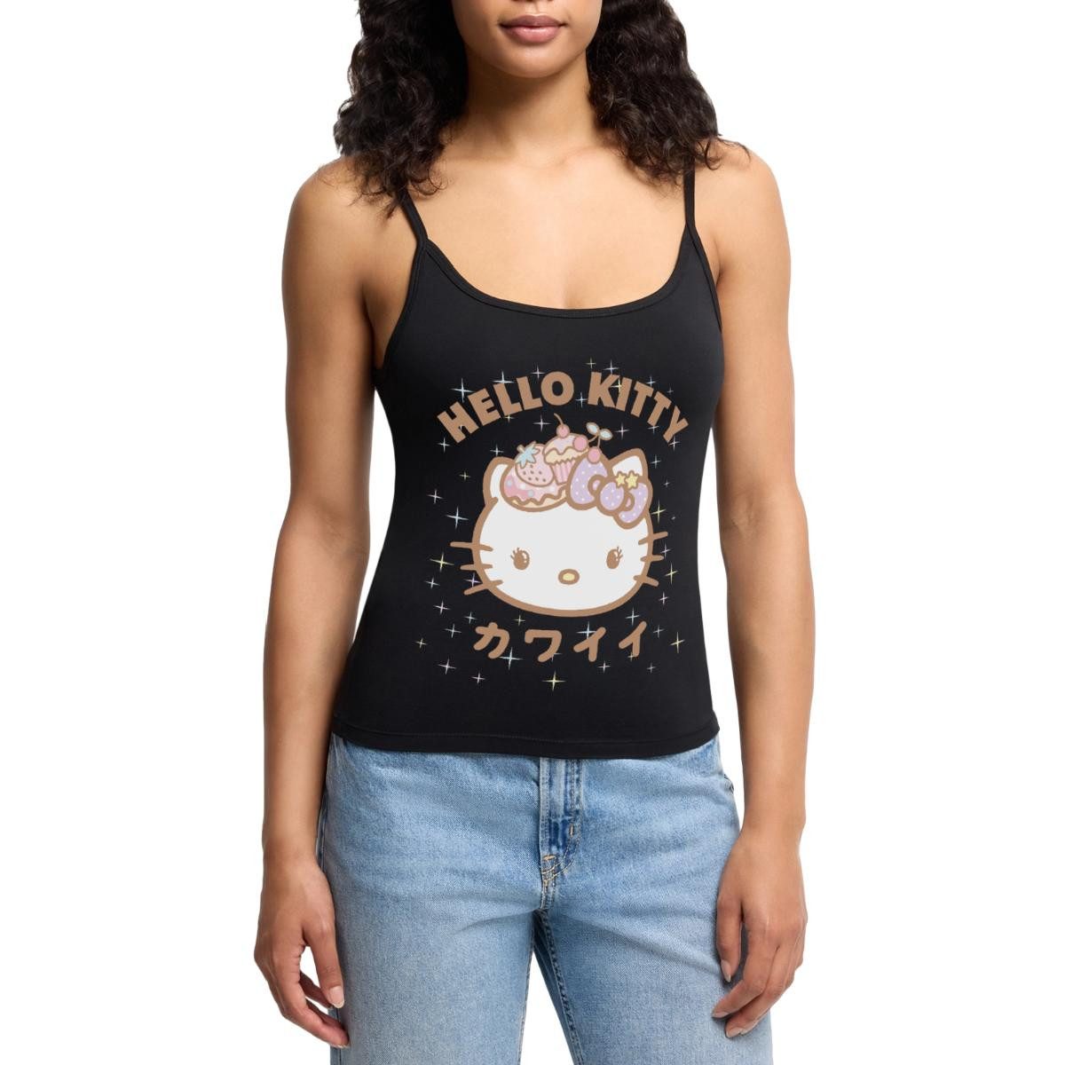 Spreadshirt Spaghettitop Hello Kitty Kawaii Stil Frauen Premium Organic Top mit Spaghettiträger (1-tlg)