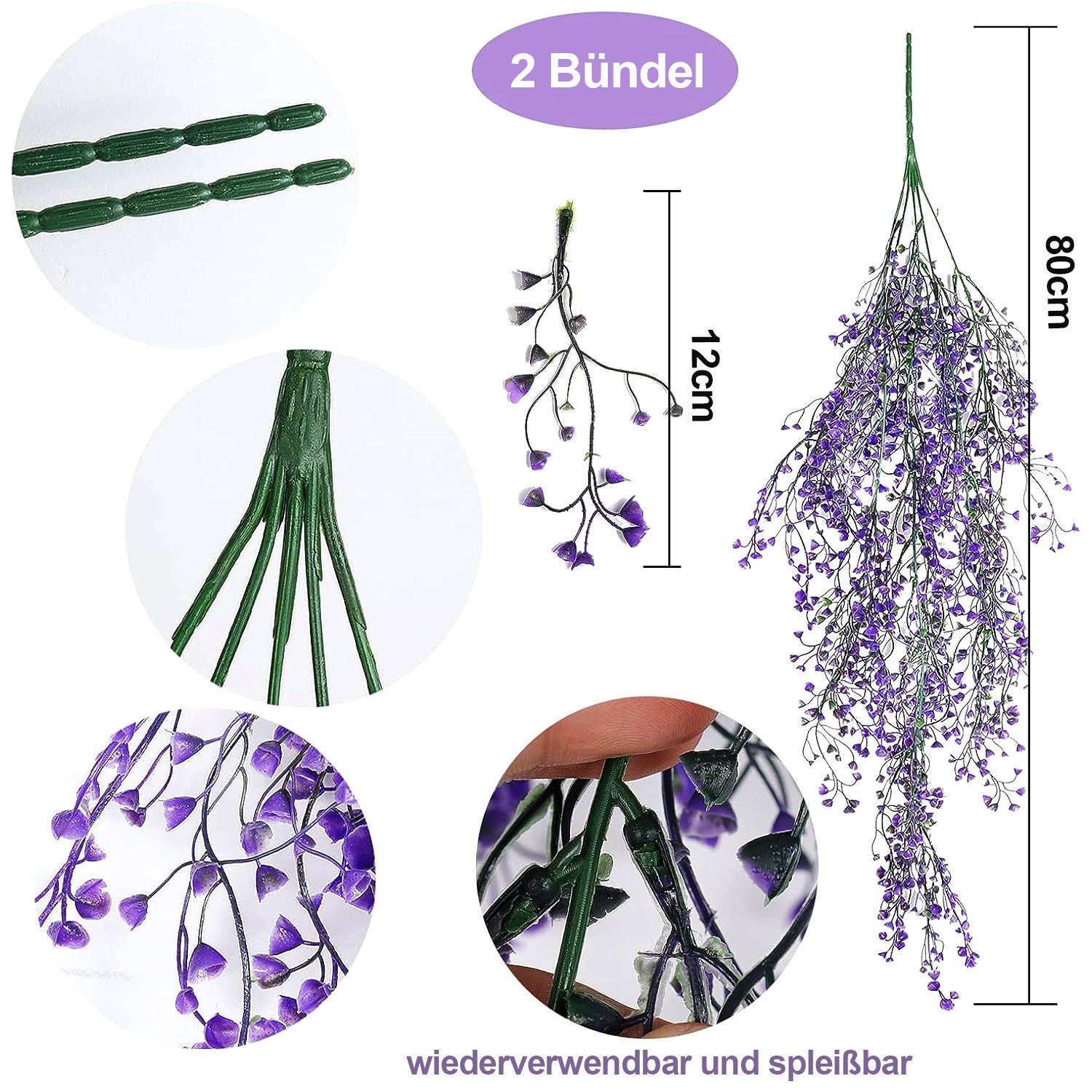 Kunstblume 4 Stück Künstliche Blumen an der Wand,80cm Künstliche Hängepflan günstig online kaufen