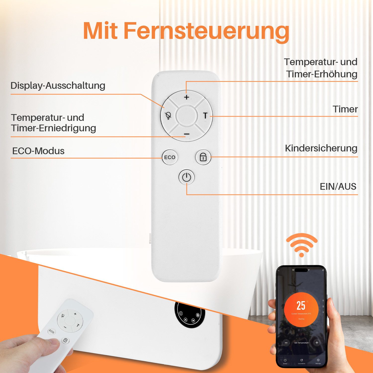 Clanmacy Infrarotheizung Infrarotheizung 600W Stand/Wandmontage Fernbedienung Smart App fähig. – Bild 5 von 5