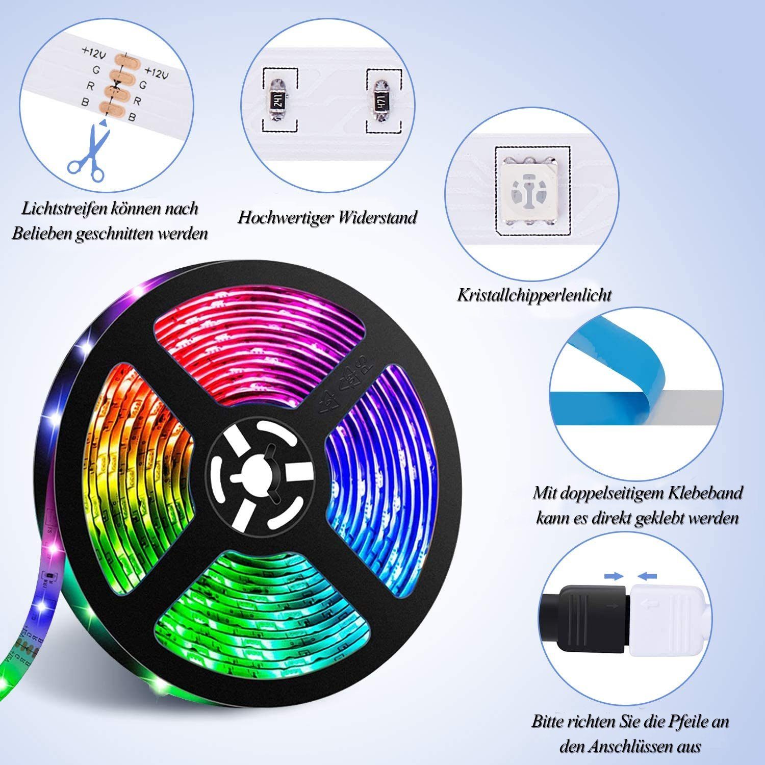 Sync LED Bluetooth Fernbedienung 5M RGB mit Streifen zggzerg Stripe Dimmbar Musik LED