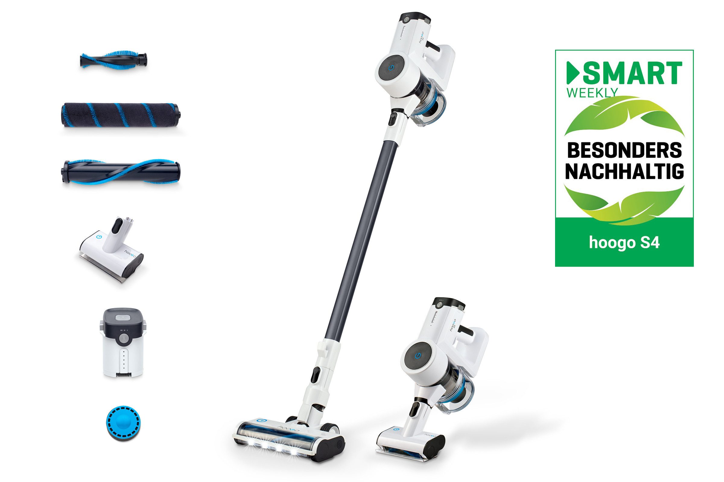 hoogo Akku-Hand-und Stielstaubsauger S4, 430 W, beutellos, für Allergiker, Tierhaare, Qualität aus Deutschland