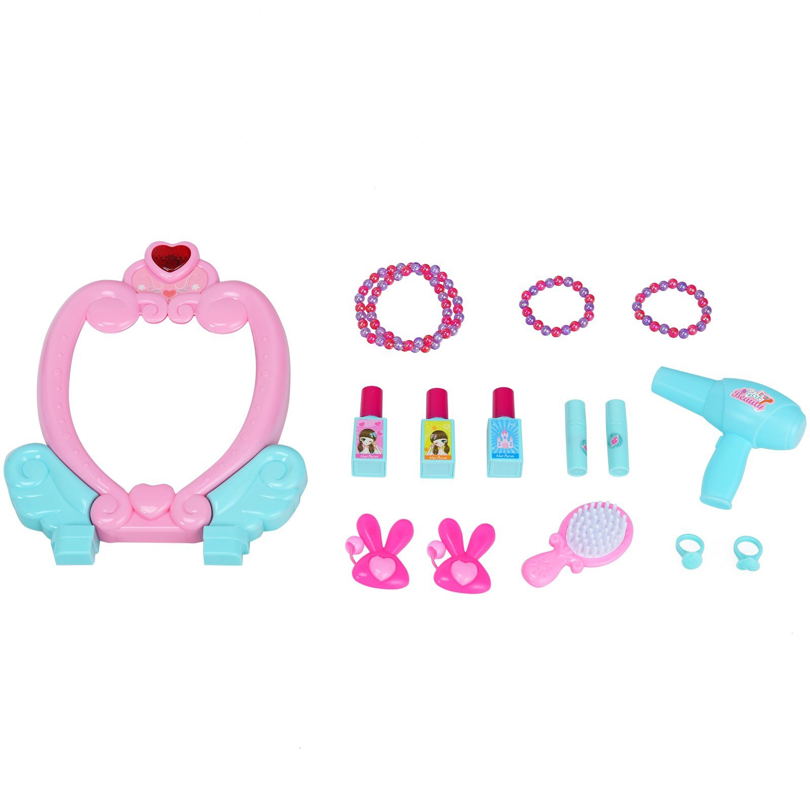 Damen Beauty Cases COSTWAY Kosmetikkoffer Schminkset Spielzeug, 2 in 1 Kinder Rollenspiel Schminkset, Schminkkoffer & -Tisch, hö