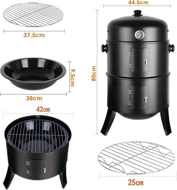 TLGREEN Smoker, Räucherofen, Räuchertonne, Ø44,5x80 cm, 3-in-1 Holzkohlegrill