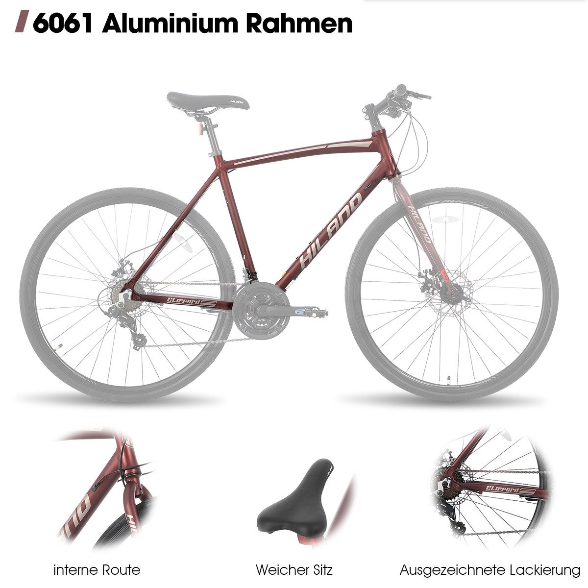 HILAND Rennrad 28 Zoll Rennrad 700C Trekkingrad Rennrad für Damen und Herren, Aluminiumrahmen mit 24 Gang-Schaltung, Scheibenbremse