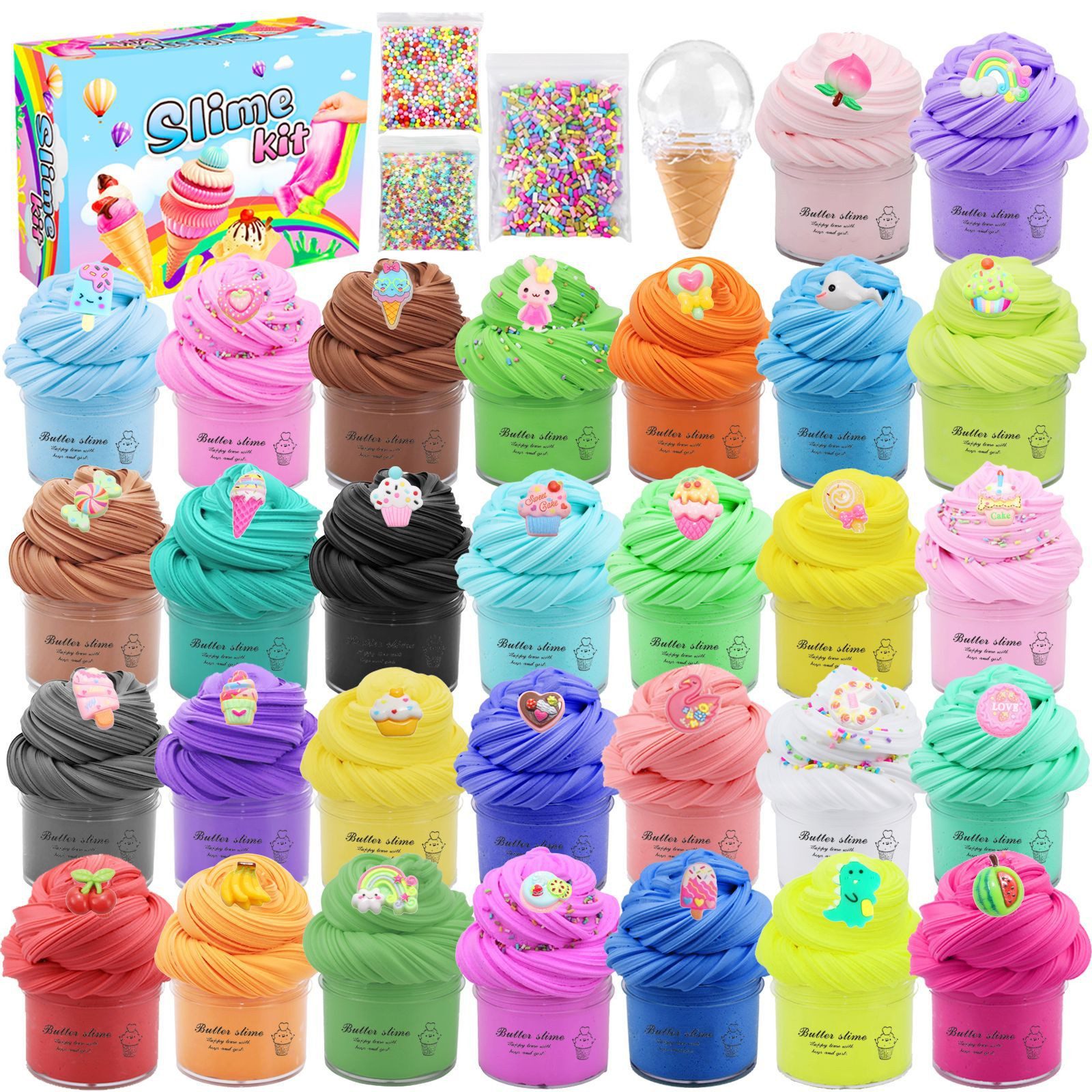 ZEUOPQ Knete Fluffy Butter Slime Set 30 Pack Spielzeuge DIY Slime Kit Zauberknete (Spielschleim Magische Knete Schleim Kit flauschig weich, 30-tlg., Dose Modelliermasse Knete wunderschöne Farben Kinder Geschenk), für Jungen und Mädchen Party Favor