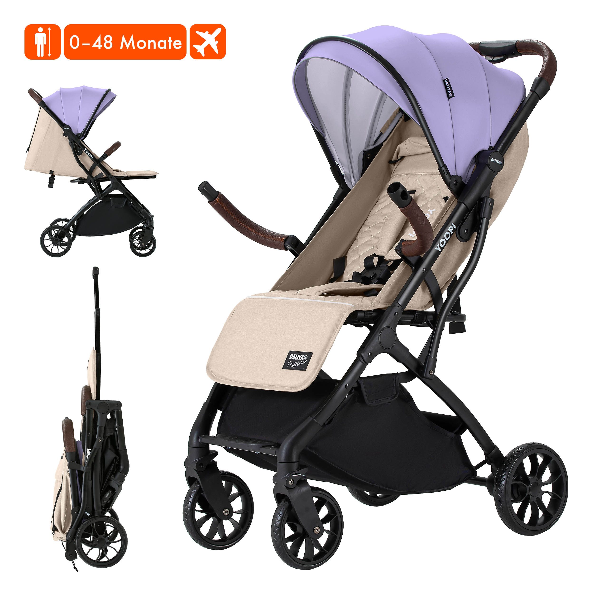 Daliya® Kinder-Buggy YOOPI Reisebuggy, kompakt faltbar, mit Teleskopgriff, Flugzeug Buggy, Stadt-Buggy, Reisebuggy, faltbar, Alurahmen, sicher, gefederte Räder