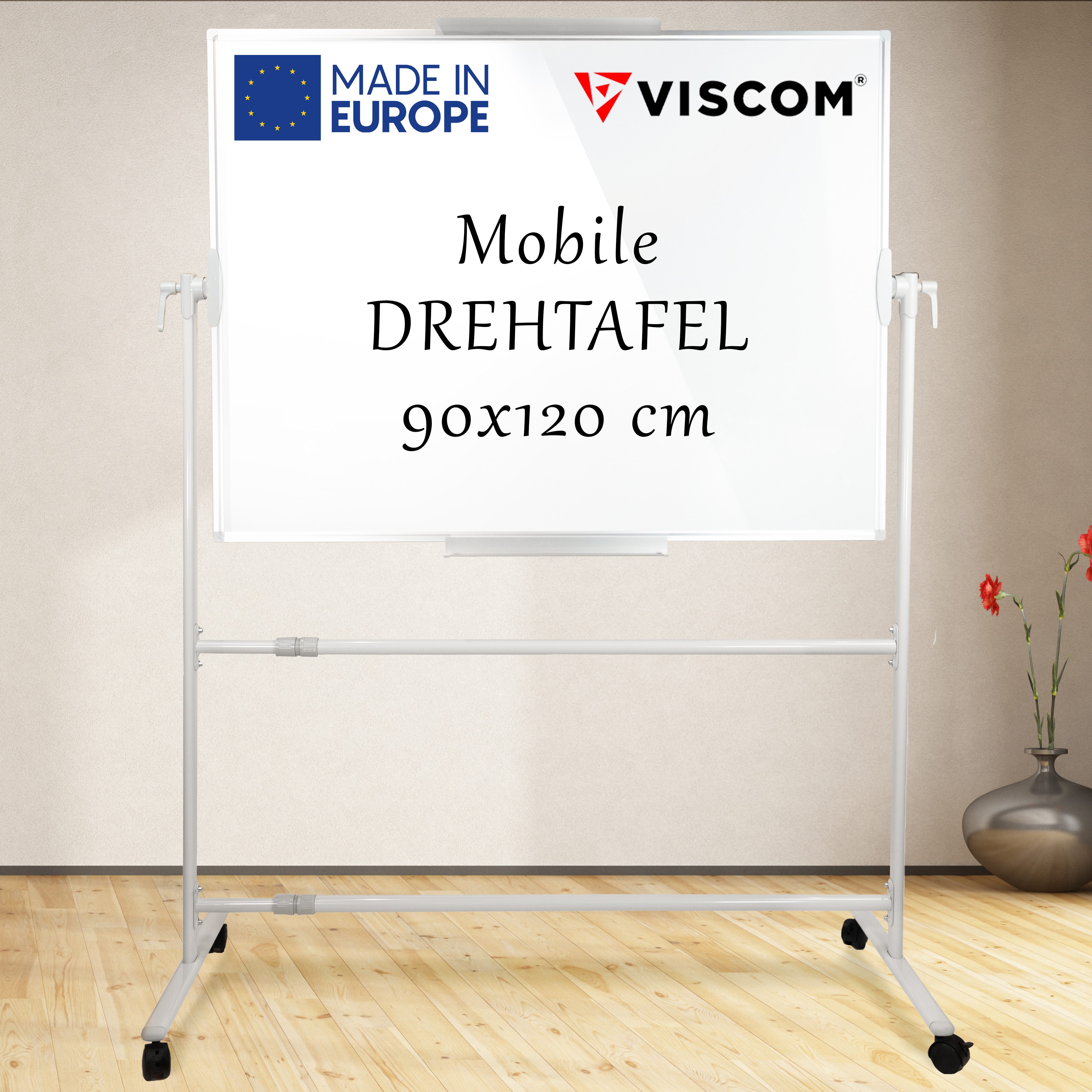 Viscom Standtafel Stativdrehtafel - mobiles Whiteboard mit Rollen - beidseitig nutzbar, magnetische Oberfläche - vielseitig einsetzbar