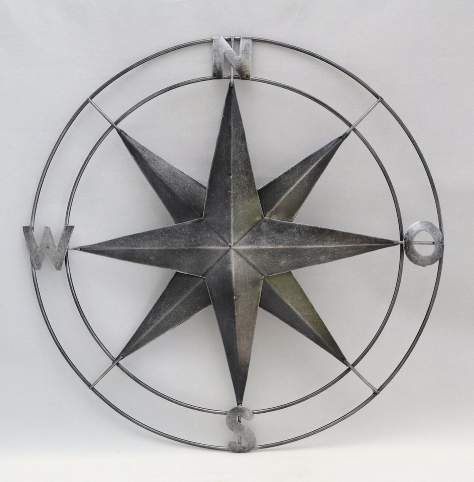 dekotrend.gallery Wanddekoobjekt Wanddeko Kompass Metall Windrose Maritim Stern Wandbild Skulptur Figur, Wanddeko, Dekofigur, Dekoobjekt Dekohänger Dekoskulptur