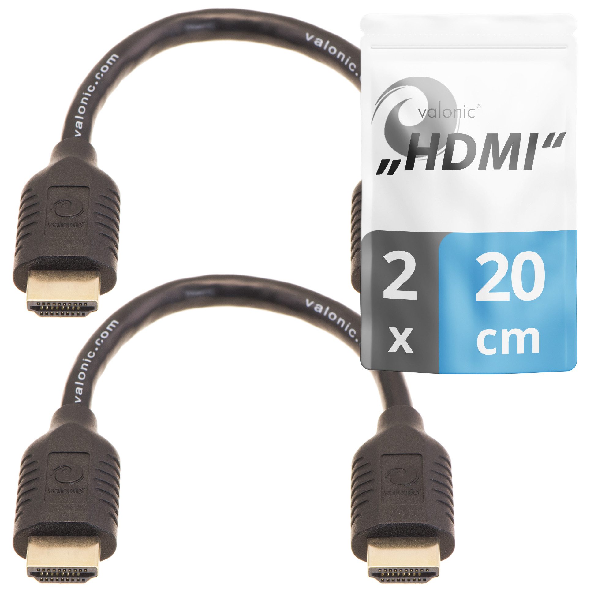 valonic valonic - HDMI Kabel, 20cm kurz, Doppelpack, Full HD, Ethernet HDMI-Kabel, HDMI Typ A, HDMI Typ A (20 cm), 4k, ARC, UHD, FullHD, Ethernet 0,2m TV Kabel Monitor PC Laptop Switch