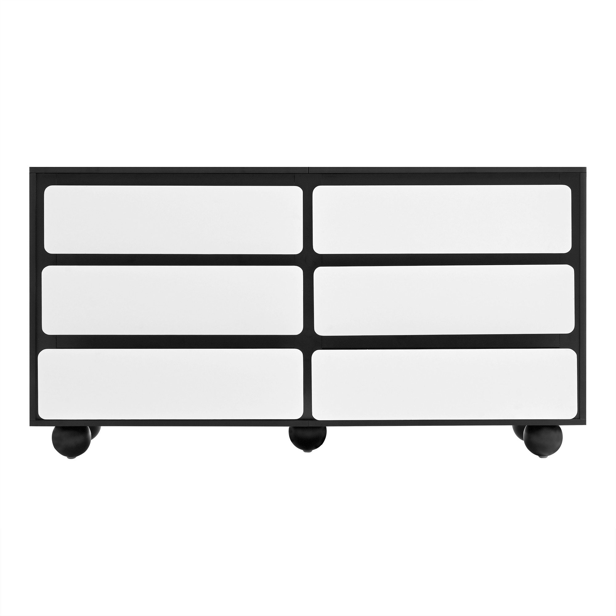OKWISH Sideboard Schwarz-Weiß-Design (Kommode, Frisiertisch, 1 St., mit sechs Schubladen), 140×38×74,5cm