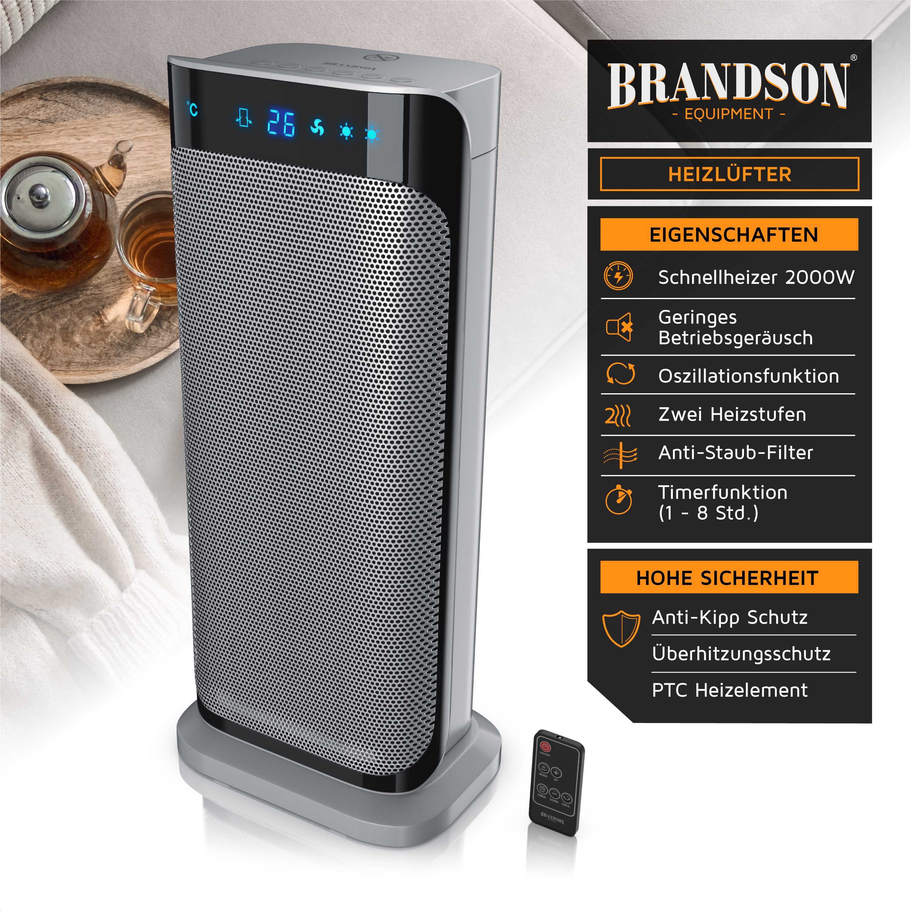 Brandson Heizlüfter, 2000 W, Fernbedienung, leise, günstig online kaufen