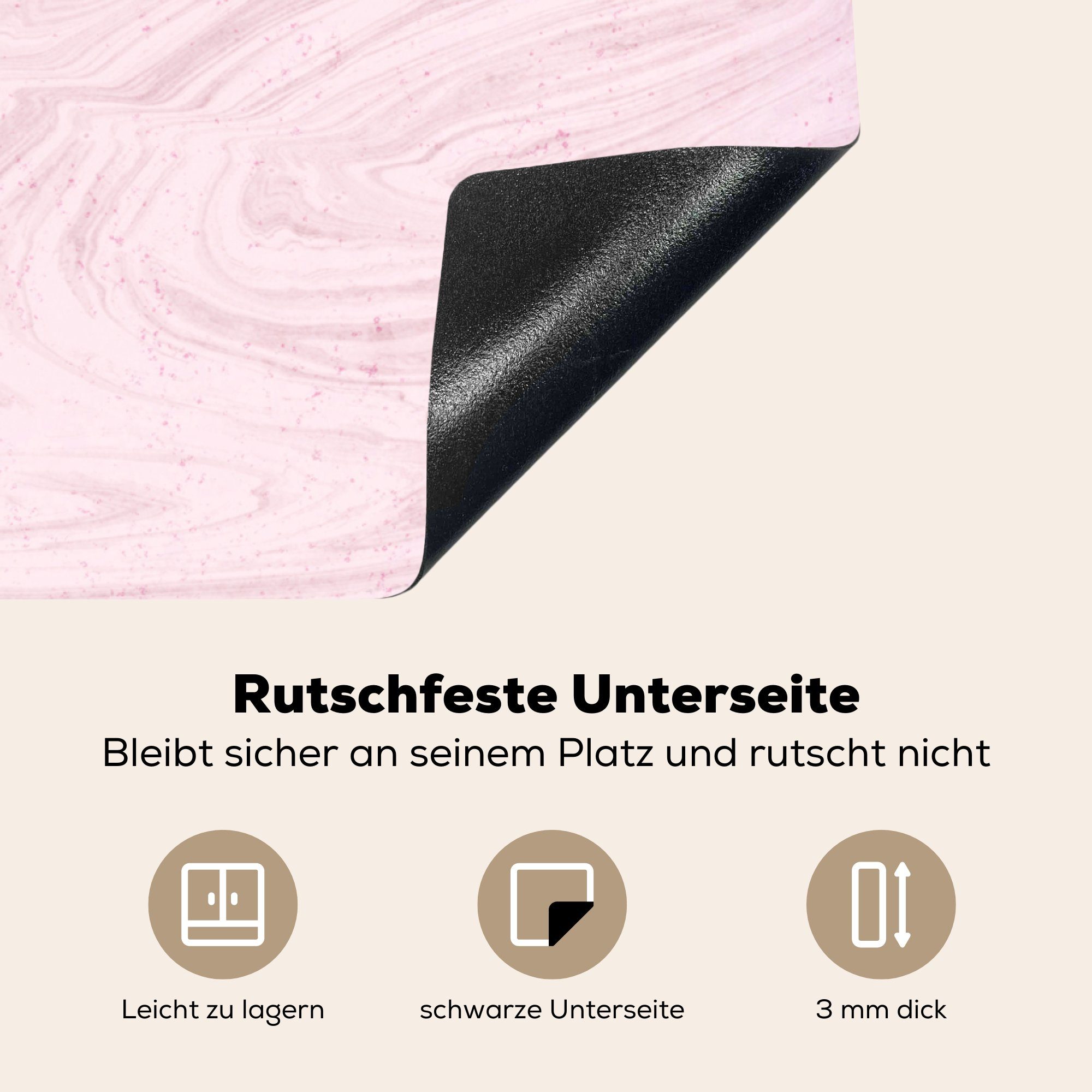 Vinyl, - küche für (1 Rosa tlg), Marmor - Muster, 78x78 Ceranfeldabdeckung, cm, Arbeitsplatte MuchoWow Herdblende-/Abdeckplatte