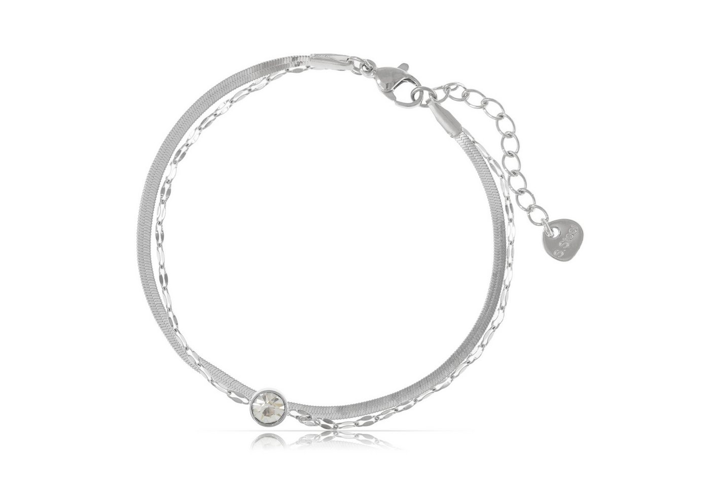 Made by Nami Edelstahlarmband Zweireihig in Silber oder Gold aus Chirurg. Edelstahl mit Edelsteinen, 16 + 3 cm Hypoallergen Wasserfester Schmuck Geschenke für Frauen