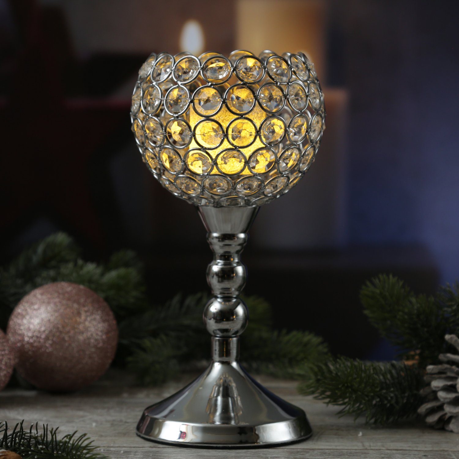 Kerzenhalter MARELIDA mit Mini 2 H: Teelichthalter 24cm/19cm Kelch St) 2St. Windlicht (4 LED Kerzen