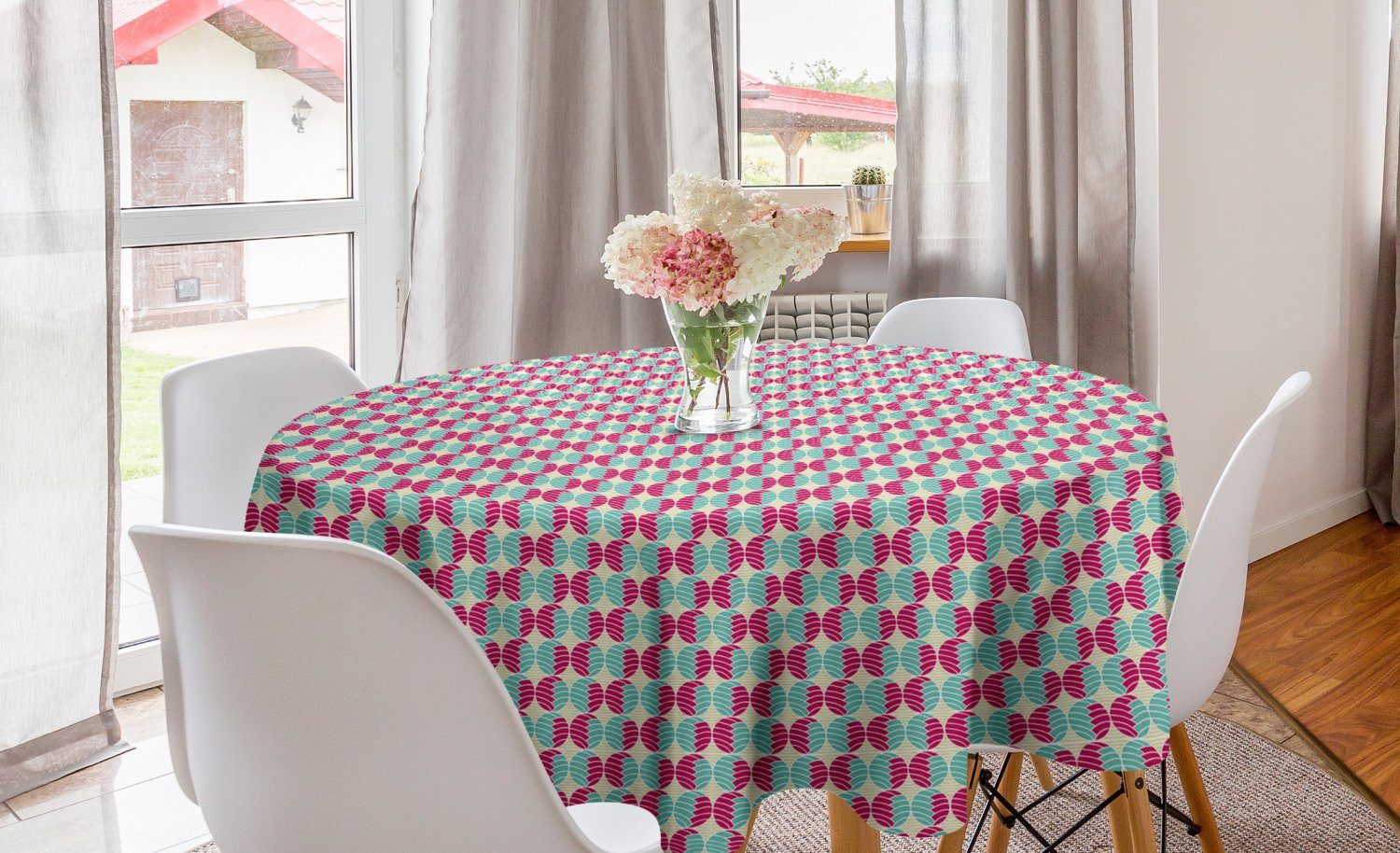 Kreis Küche Abdeckung Bicolor Dekoration, für Abstrakt Runden Tischdecke Esszimmer Tischdecke Geometrisch Abakuhaus