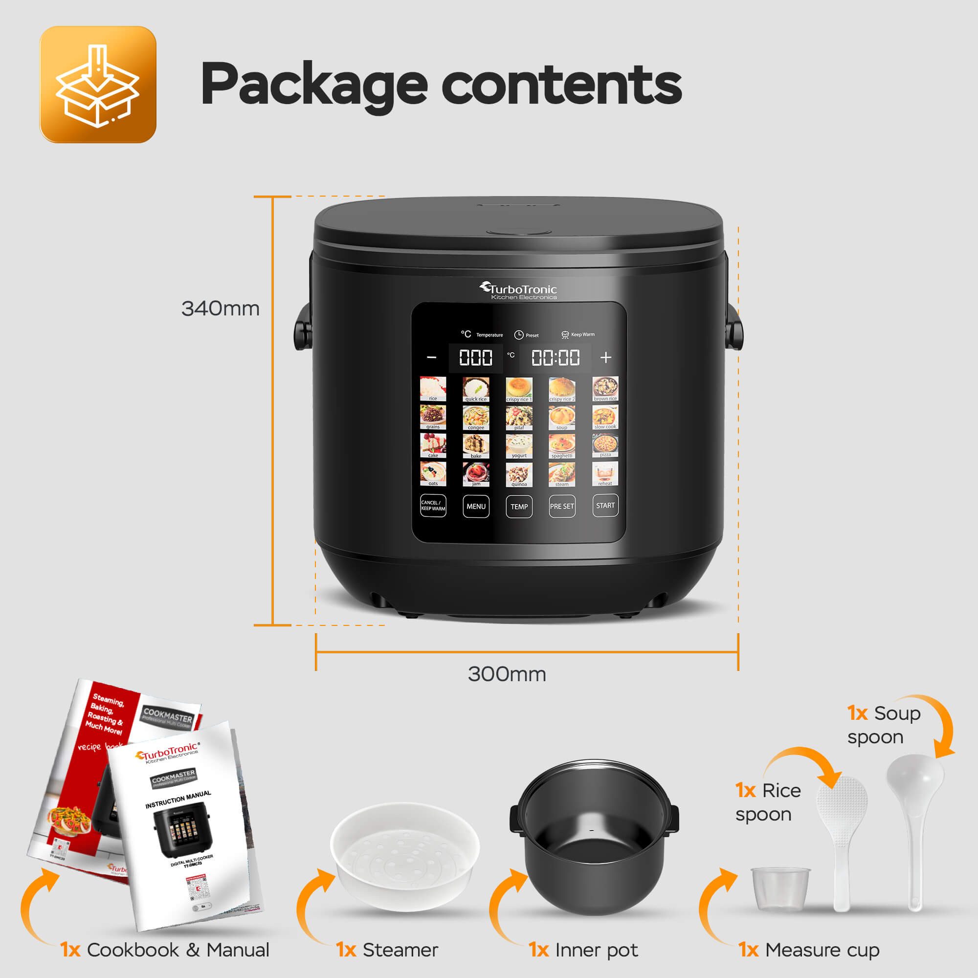 TurboTronic by Z-Line Multikocher elektrischer Dampf- und Schongarer Reiskocher Slow Cooker Multivarka, 860 W, 5 l Schüssel, 20in1 Schnellkochtopf perfekter Reis 5l Topf Keramikbeschichtung