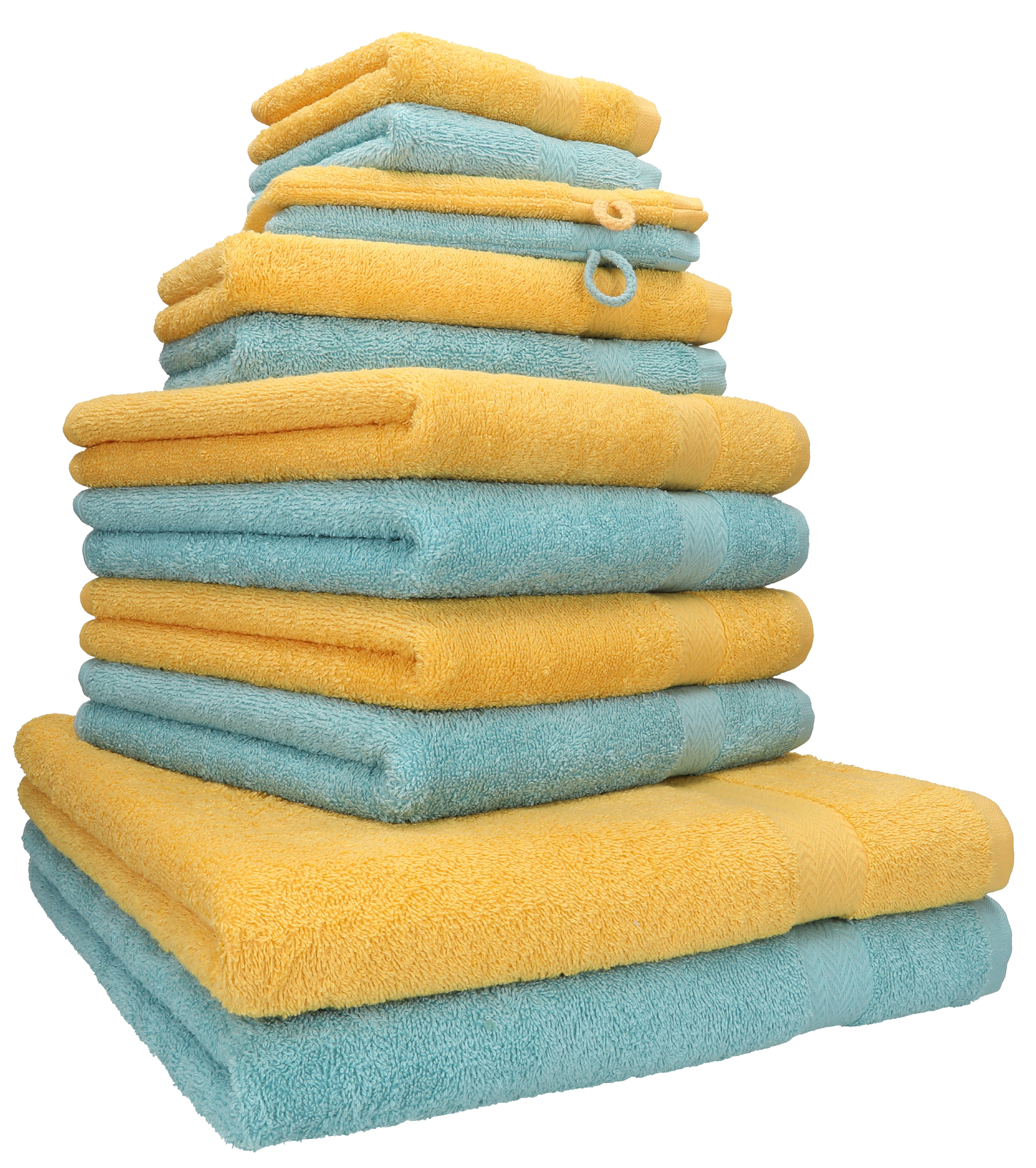 Betz Handtuch Set 12-tlg. Handtuch Set Premium Farbe honiggelb/Ocean, 100% Baumwolle, (12-tlg) | Handtuch-Sets