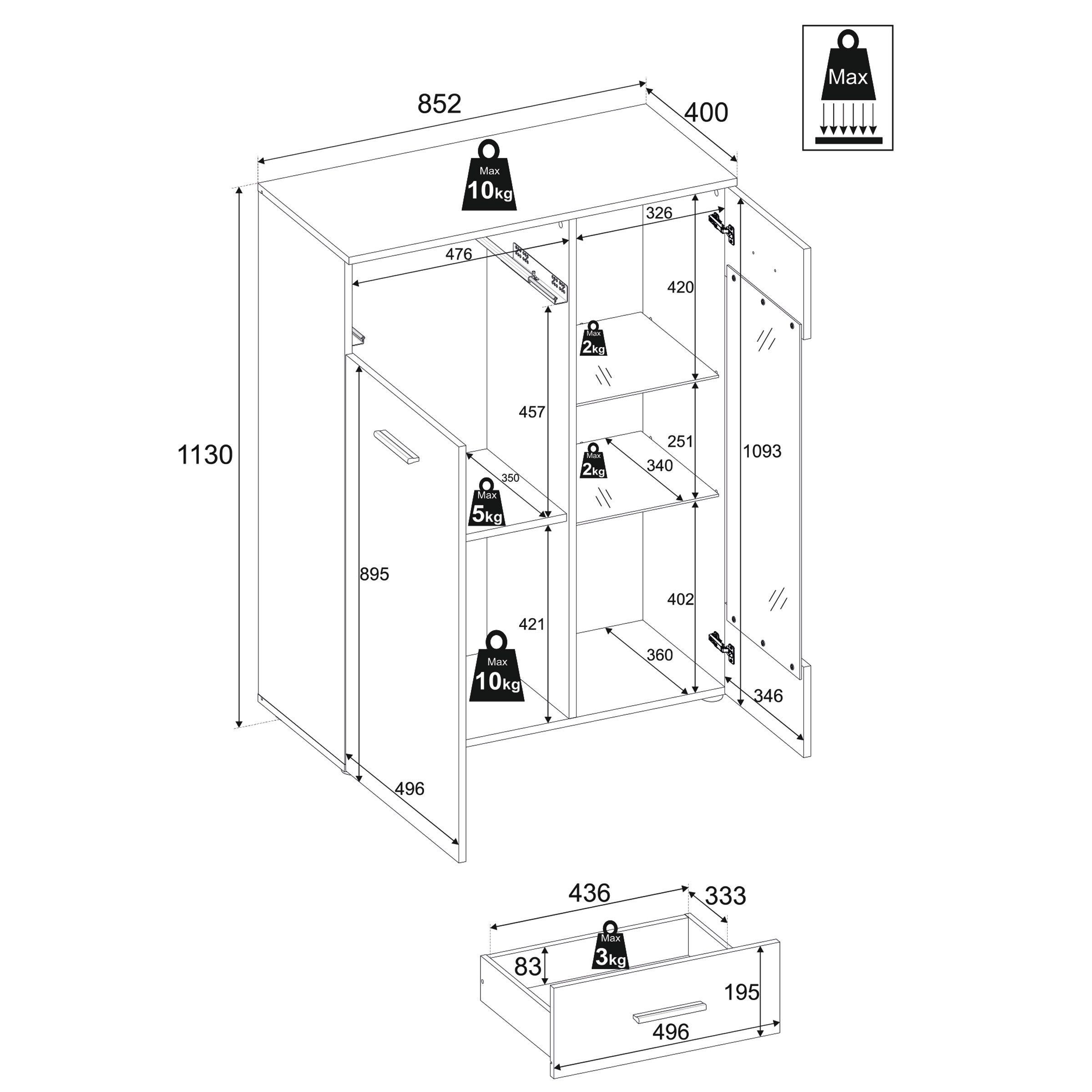 Bega Consult Stauraumvitrine Vitrine BZ5095 halbhoher Schrank in Viking Eiche und weiß – Bild 3 von 3