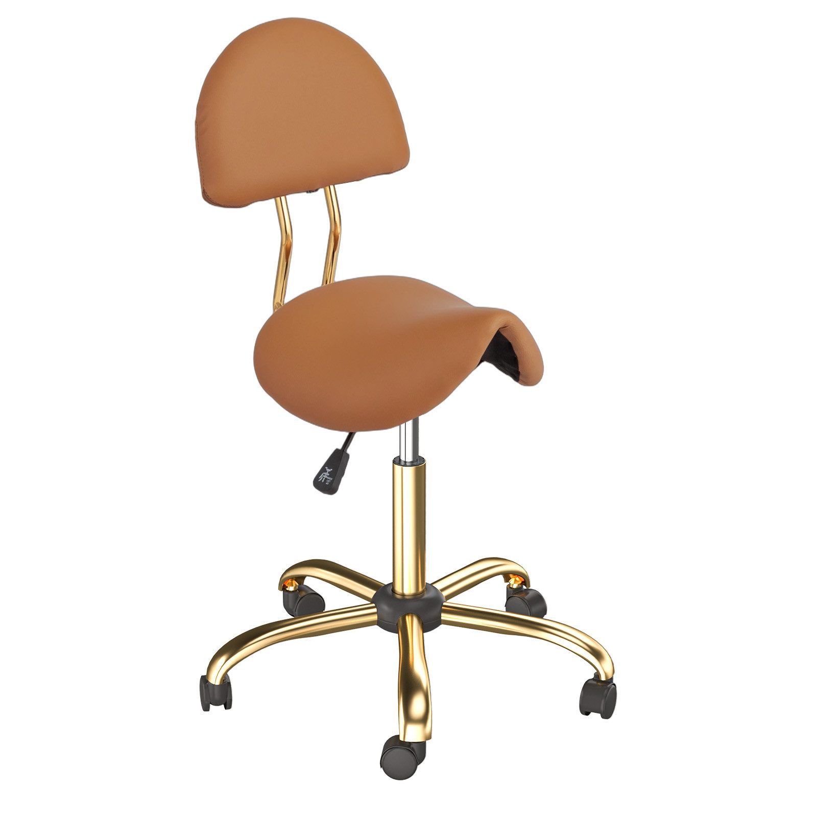 VINGLI Drehhocker Sattelhocker mit Lehne Abnehmbar, Rollhocker Ergonomisch, Bürohocker, Höhenverstellbar 48-63cm, mit Rollen, 180 KG Tragkraft, aus PU-Leder