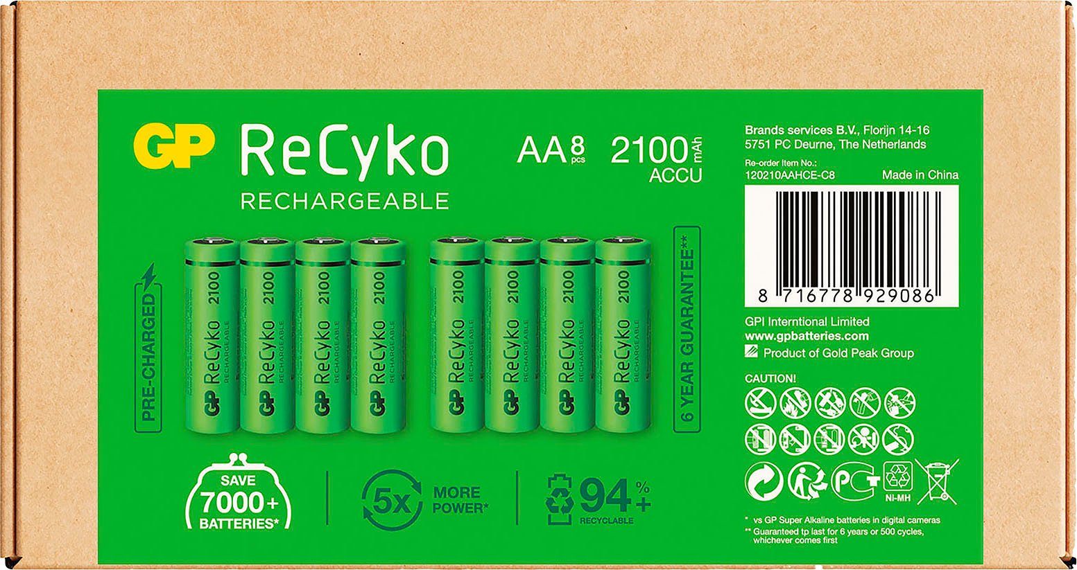 GP Batteries »AA Akku NiMH 2100 mAh ReCyko 1,2V 8 Stück« Akku Mignon ...