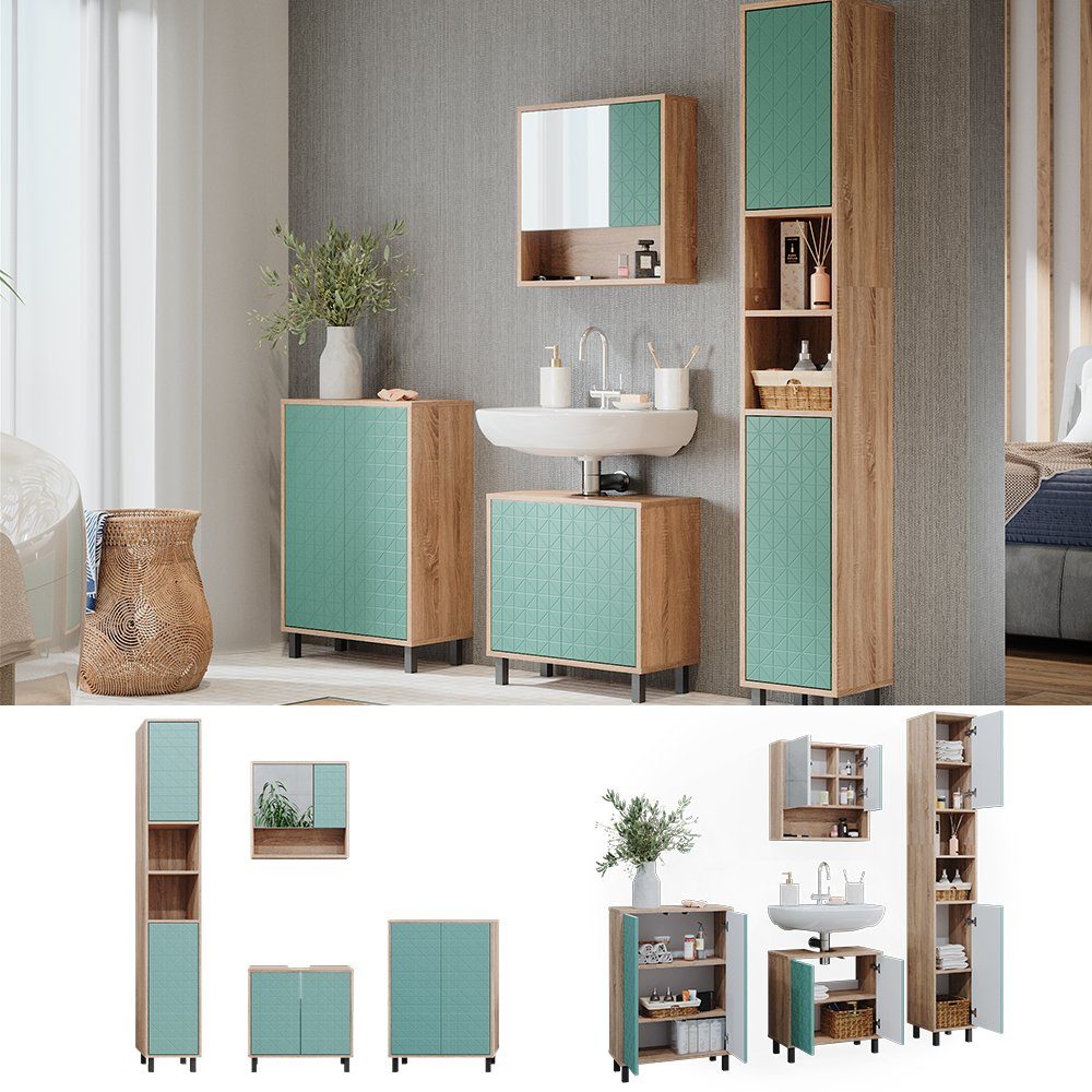 Vicco Badmöbel-Set Agasta, Mintgrün/Sonoma, 4 Teile, günstig online kaufen