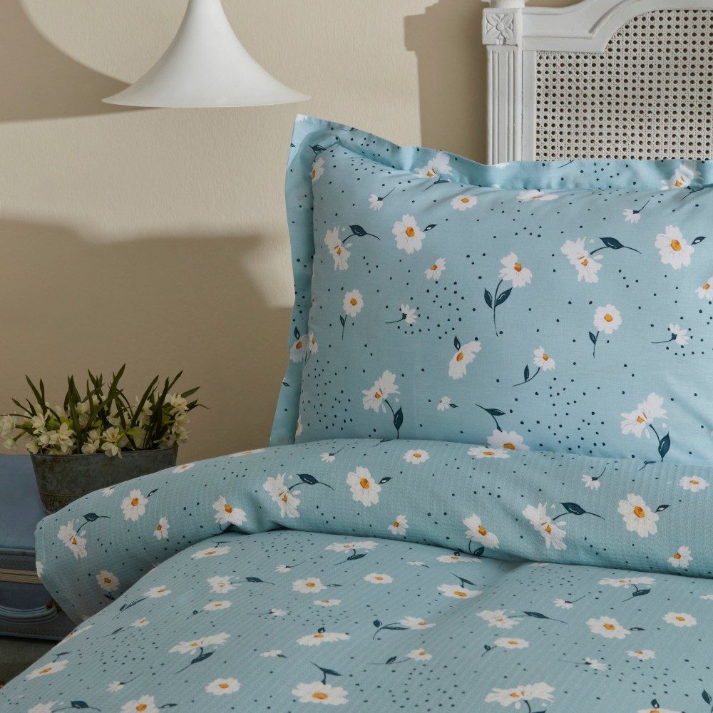 Karaca Bettwäsche Karaca Daisy 100% Baumwolle Einzelbett Piké Tagesdecke Set Mint