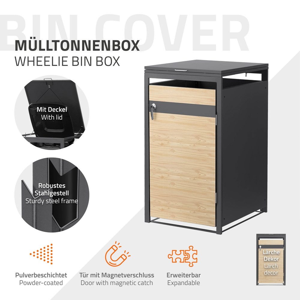 ML-DESIGN Mülltonnenbox Müllbox aus Stahl wetterfeste Mülltonnen Verkleidung Mülltonnengarage, Mülltonnencontainer mit Klappdeckel/Tür für 1 Tonne 120 oder 240 Liter