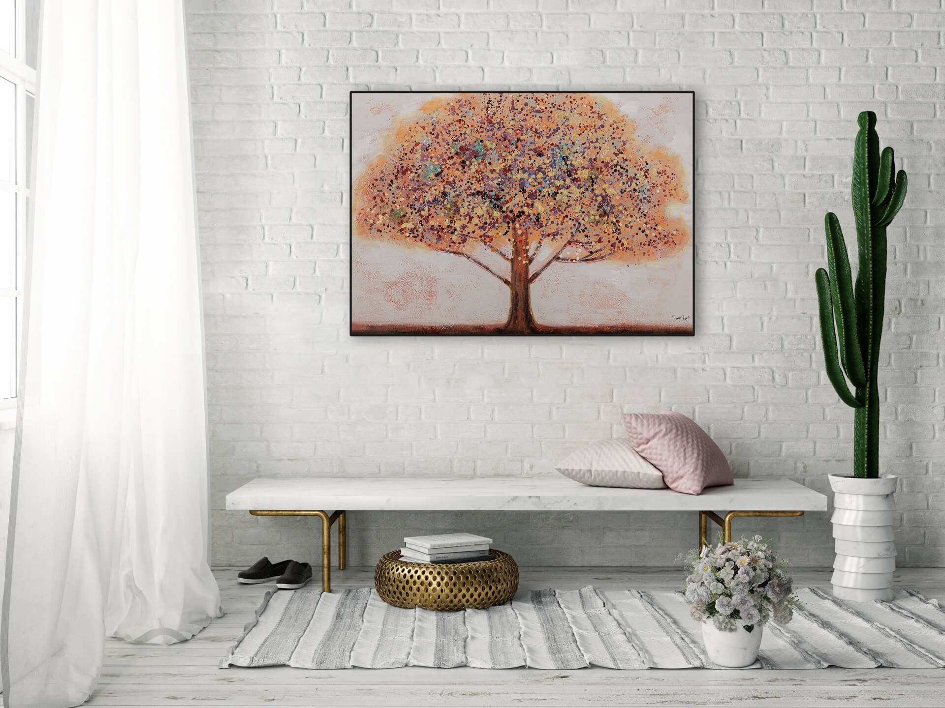 100% 100x70 Leinwandbild cm, Baum Wandbild Wohnzimmer KUNSTLOFT Erinnerung Gemälde HANDGEMALT der
