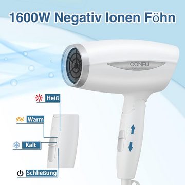 CONFU Haartrockner Kompakt und tragbar, 1600,00 W, mit Flexiblen Einstellungen, Kompaktem Design und Schnellem Trocknen