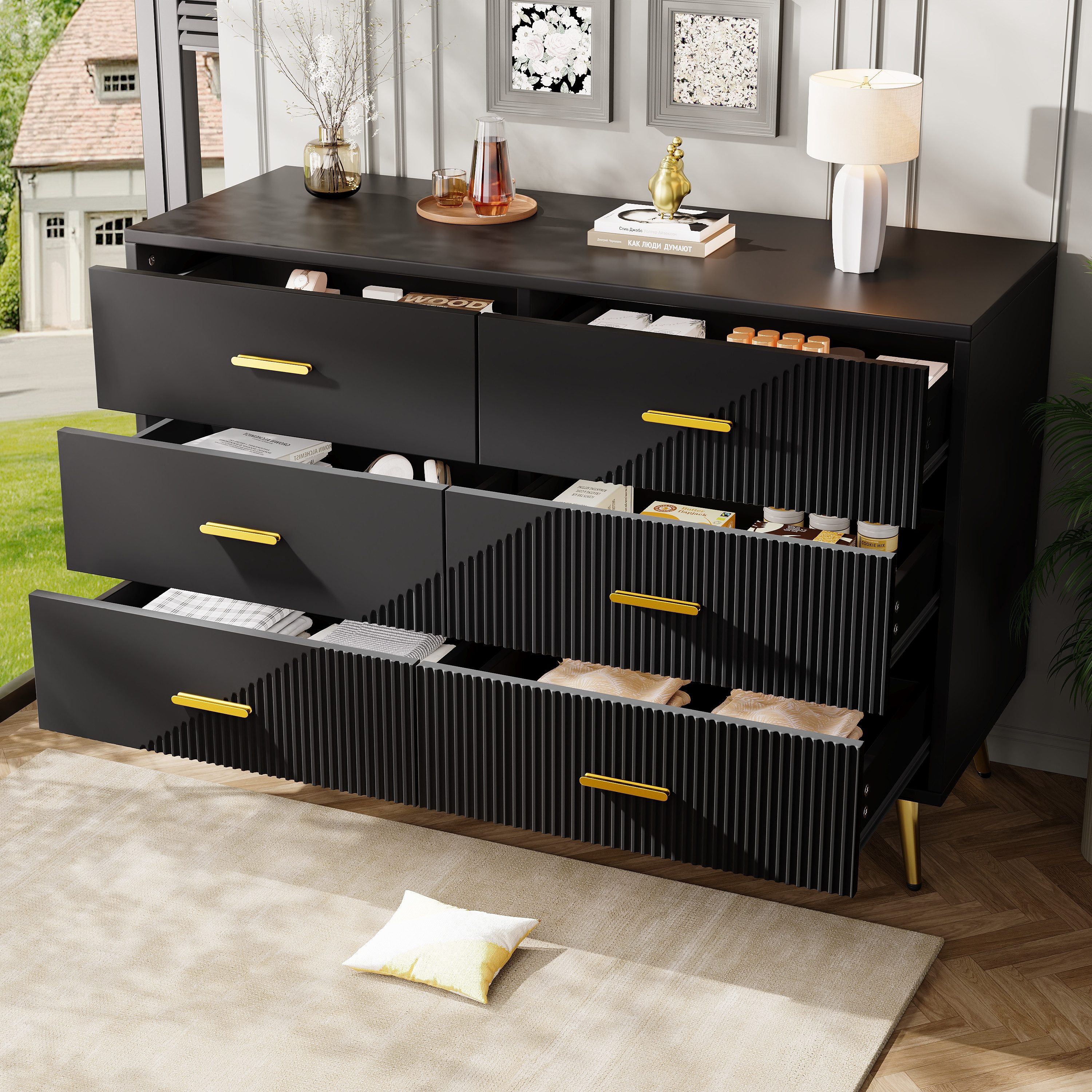 MODFU Sideboard Moderner Esszimmerschrank,mit 6 Schubladen günstig online kaufen