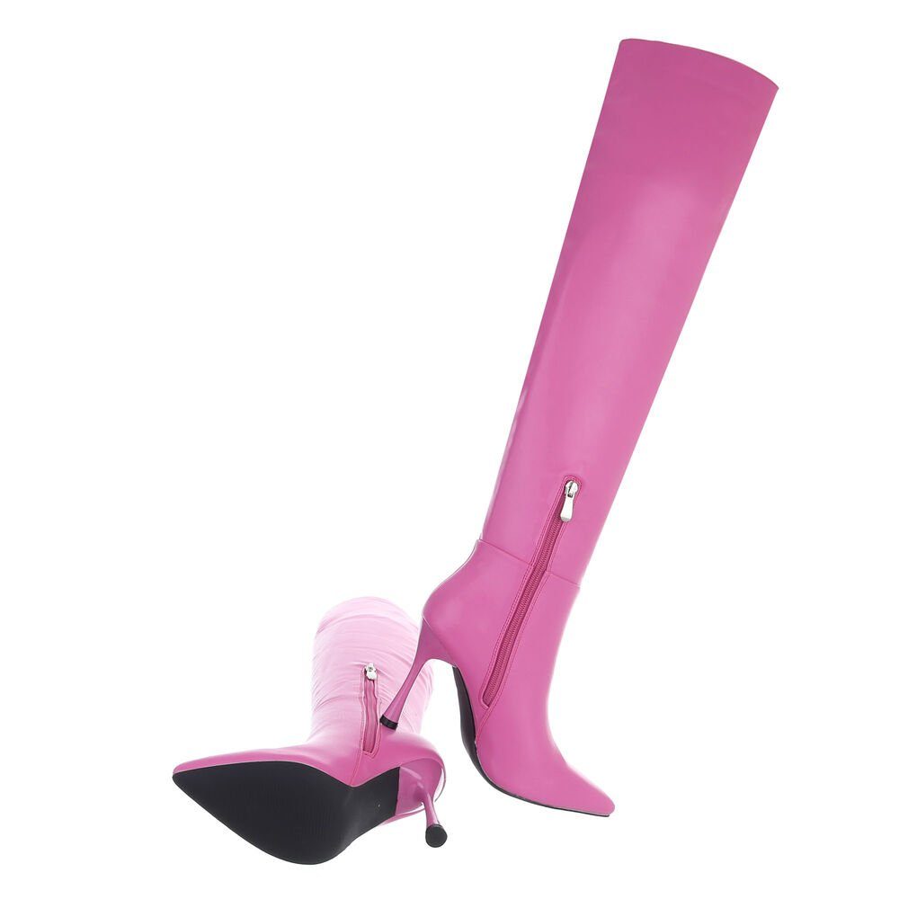 Ital-Design Damen Abendschuhe Party Overkneestiefel Clubwear Pfennig-/Stilettoabsatz High-Heel Stiefel in Pink &
