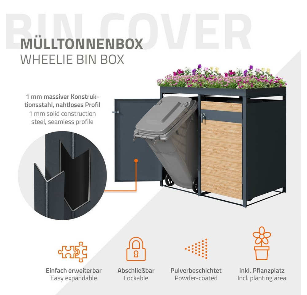 Thumbnail - ML-DESIGN Mülltonnenbox Müllbox aus Stahl wetterfeste Mülltonnen Verkleidung Mülltonnengarage, Mülltonnencontainer mit K...