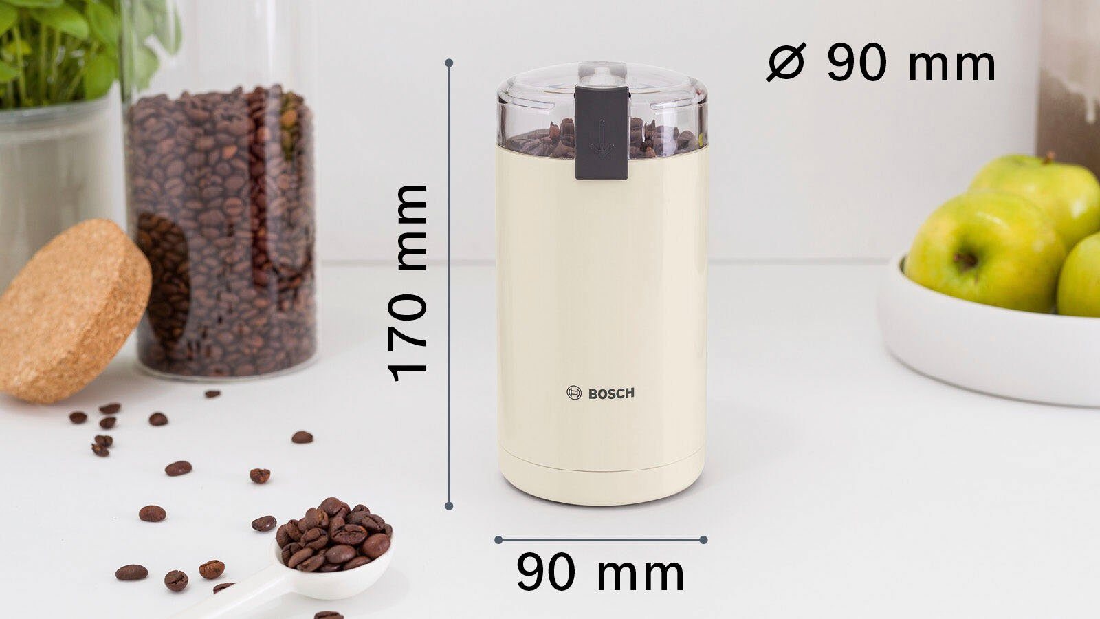 BOSCH Kaffeemühle TSM6A011C, Edelstahl-Schlagmesser, Sicherheitsfunktion, 180 W, Schlagmesser, 75 g Bohnenbehälter, 180 W, 75g Bohnenbehälter, elektrisch, creme