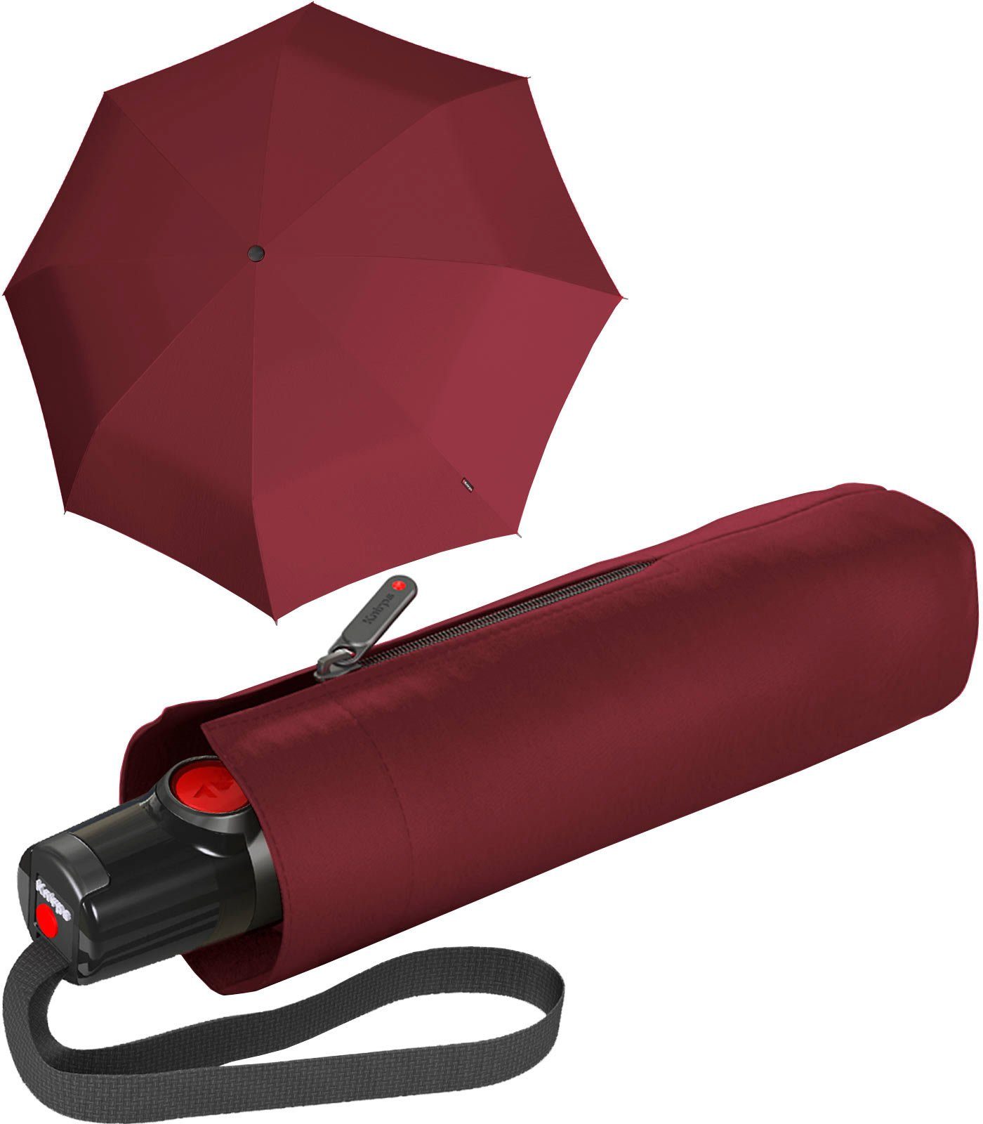 Knirps® Taschenregenschirm T.100 Duomatic mit Auf-Zu-Automatik, kleiner Automatikschirm für die Handtasche bordeaux