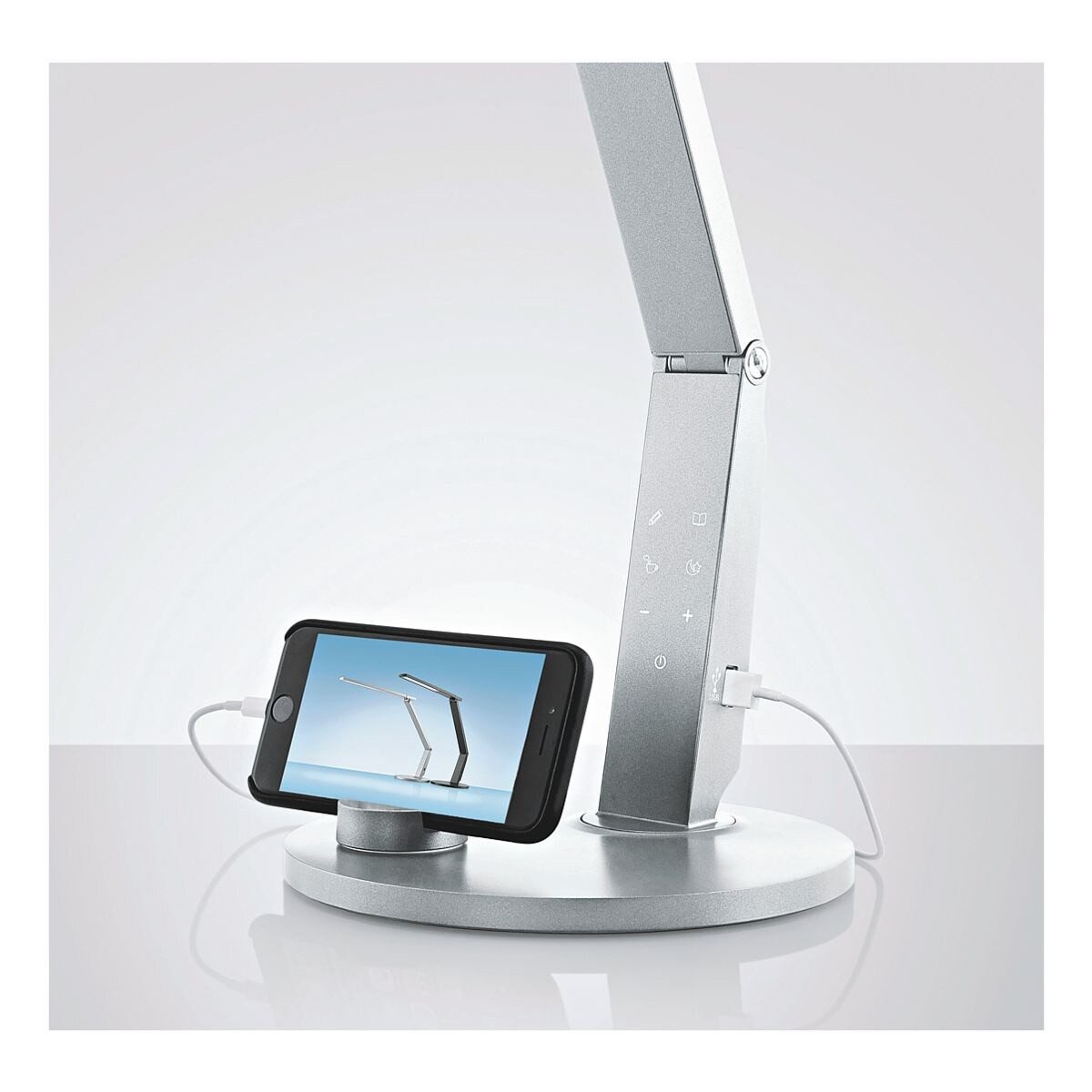 HANSA LED Tischleuchte Vario Plus, LED fest integriert, von 2700-6400 Kelvin, 4 Stufen, mit USB-Anschluss (5V / 1,2A) zum Aufladen mobiler Geräte