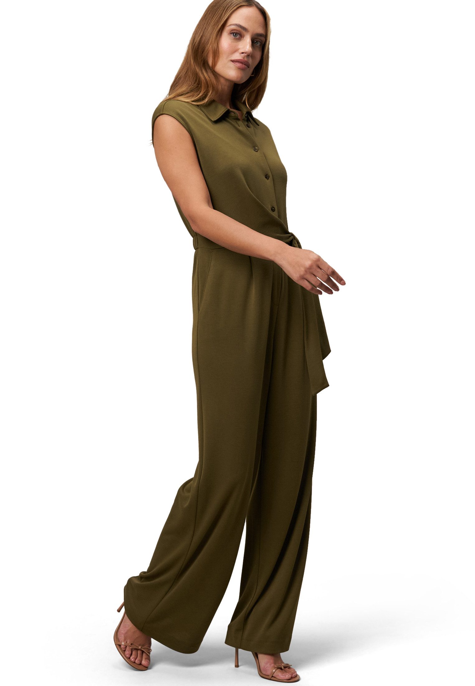 Zero Overall Damen Jersey-Jumpsuit mit Knopfleiste (1-tlg) Gürtel
