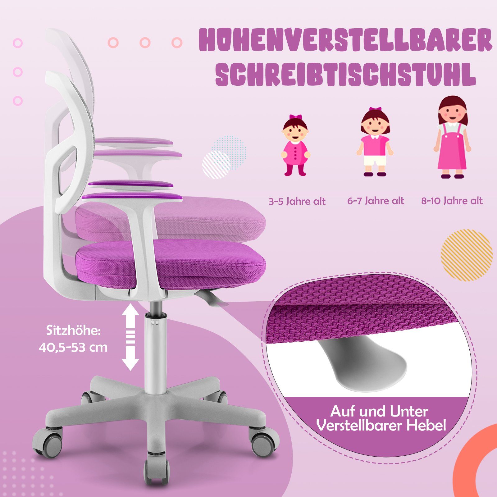 COSTWAY Drehstuhl Kinder Schreibtischstuhl, höhenverstellbar, von 3-10 Jahr günstig online kaufen