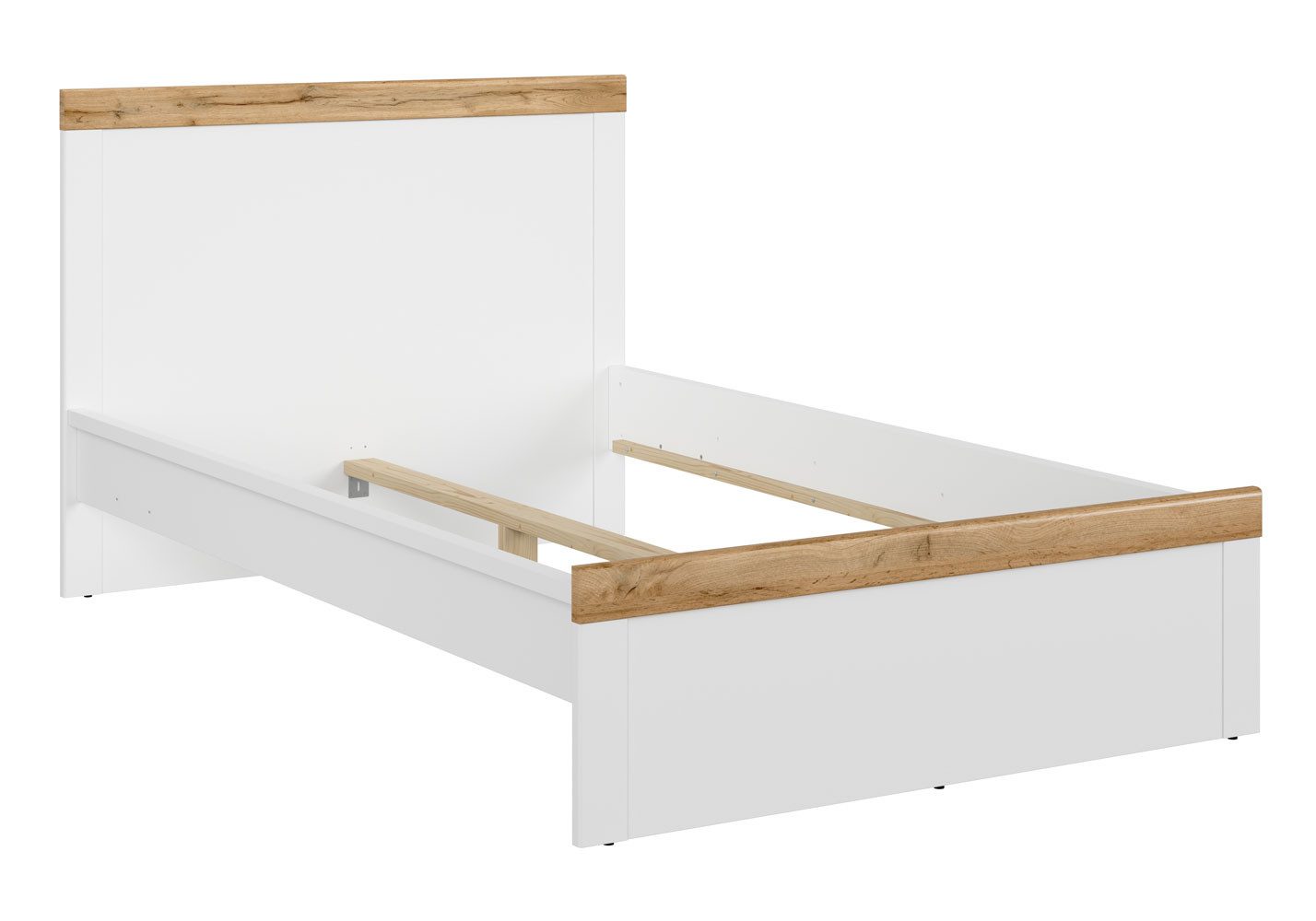 Feldmann-Wohnen Futonbett Holten (Ausführung ohne Bettschubladen, Hochglanz & Holz-Optik, 0-tlg., moderne Optik, Ausführung ohne Bettschubladen, Hochglanz & Holz-Optik), weiß Eiche Wotan Hochglanz Ausführung 120x200cm