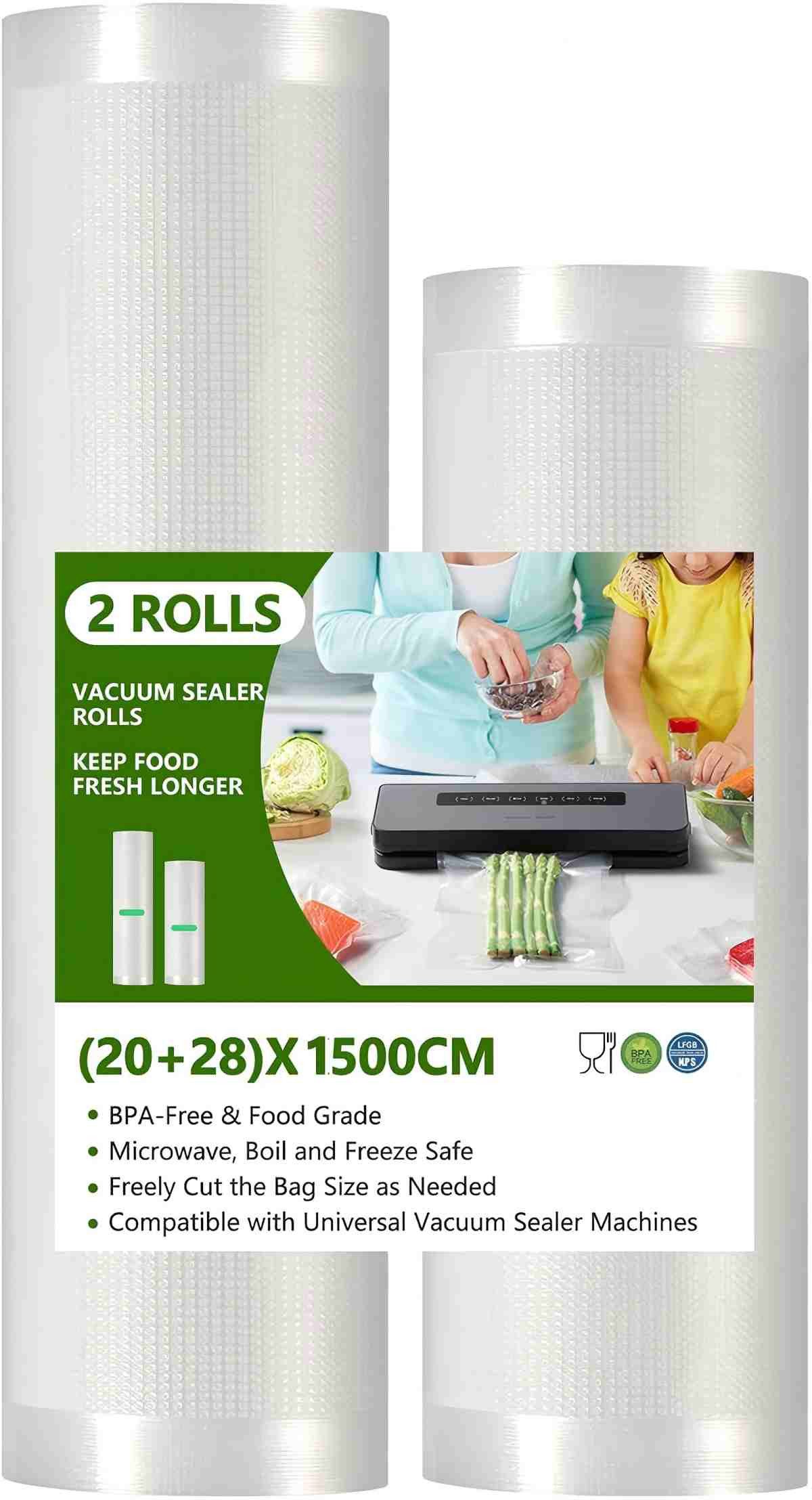 Refined Living Vakuumierbeutel Vakuumierrollen 20cm& 28cm x 15m,Vakuumbeutel Lebensmittel,Vakuumfolie, Zubehör für Vakuumbeutel Rollen für Vakuumierer, zuschneidbare Vakuumfolie, Sous-Vide geeignet, mikrowellen- & gefriergeeignet, starke PA/PE Vakuumbeute