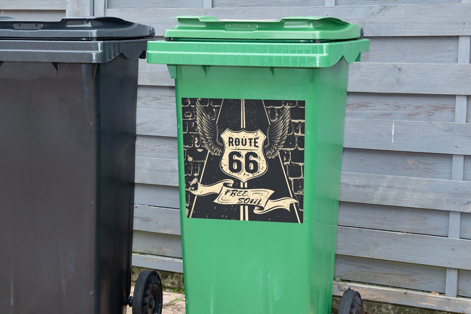 MuchoWow Weiß 66 St), Mülltonne, - - Wandsticker - Container, (1 Mülleimer-aufkleber, Abfalbehälter Sticker, Route Vintage Schwarz