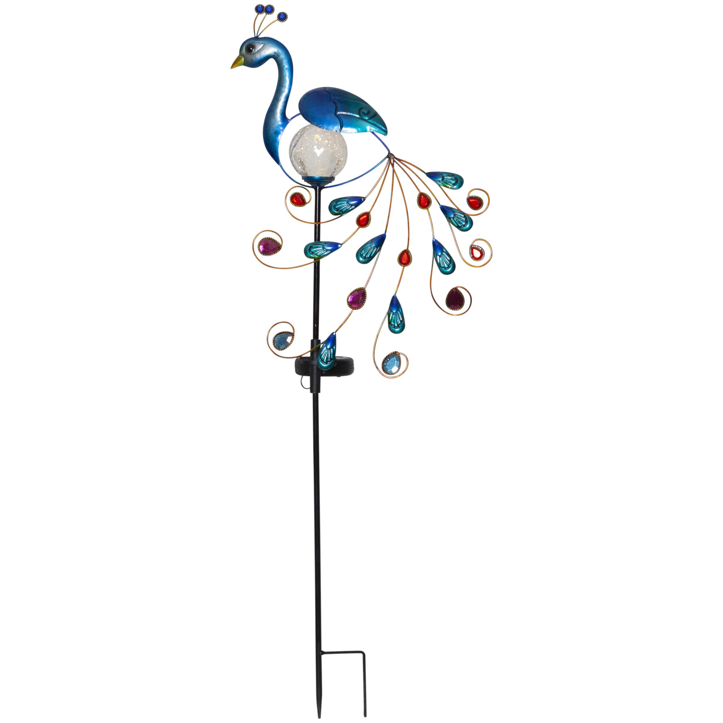 STAR TRADING LED Solarleuchte Peacock, Solar Gartenspieß,Peacock', Pfau, mit Leuchtkugel + Dämmerungssensor