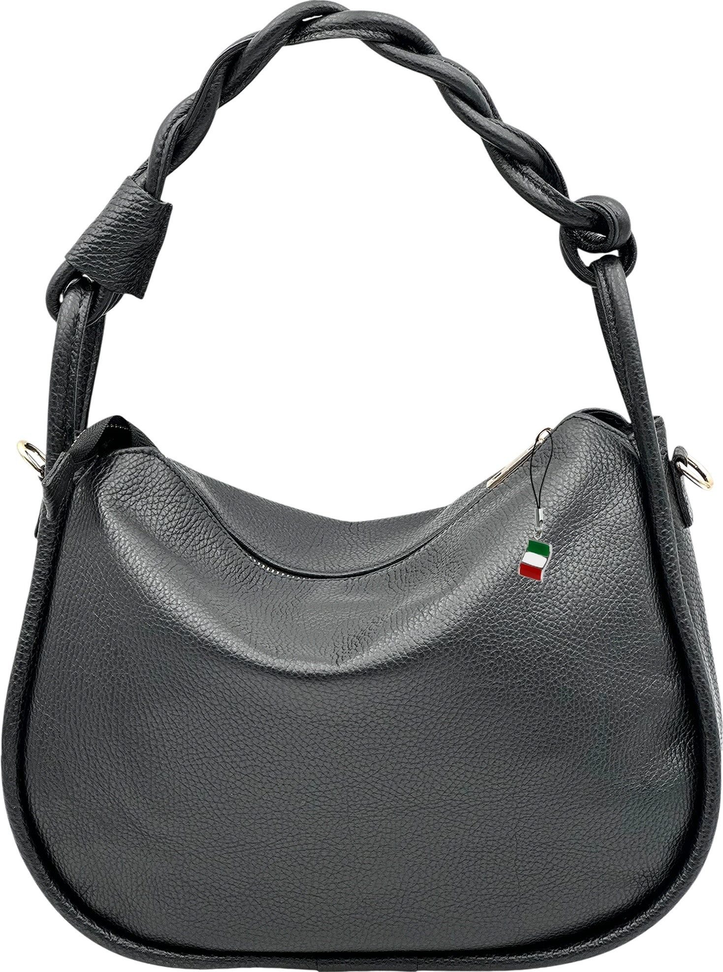 FLORENCE Handtasche Florence Echtleder Hobo Bag Damen schwarz (Handtasche), Damen Handtasche Leder, schwarz ca. 35cm x ca. 27cm hoch
