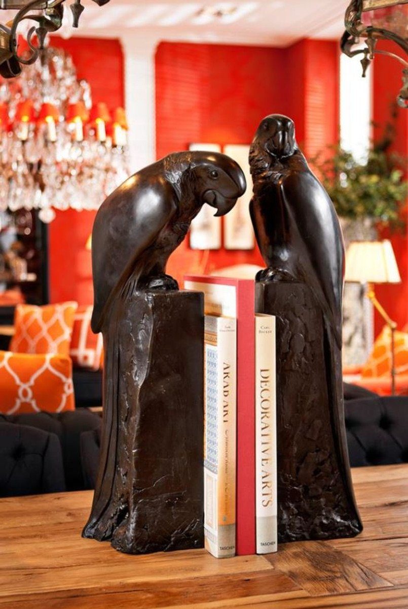 Casa Padrino Buchstütze Designer Kollektion Buchstützen Bronze - Papageien Luxus Set 2er
