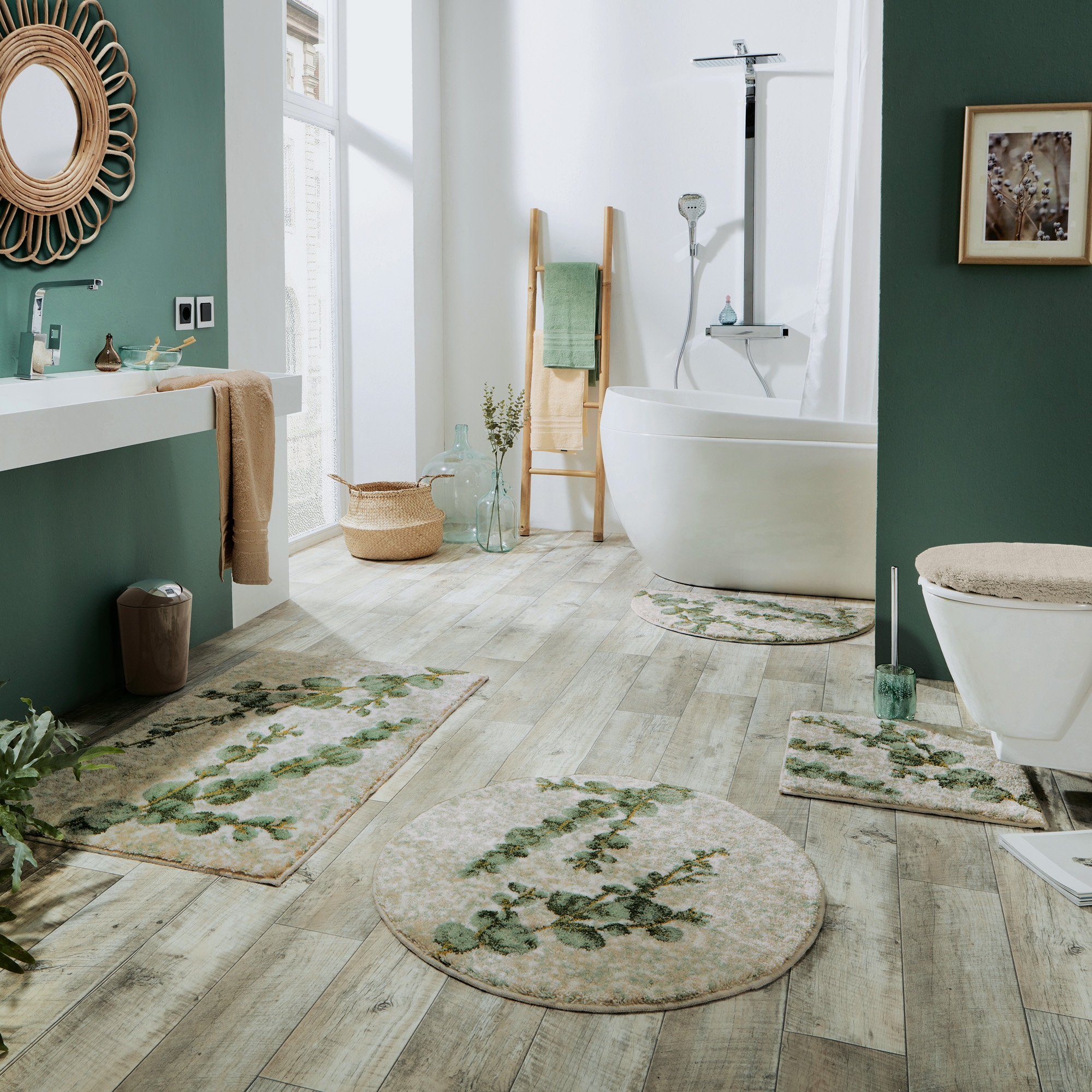 Erwin Müller Duschmatte Duschvorlage "Eukalyptus" halbrund, Höhe 20 mm, gemustert