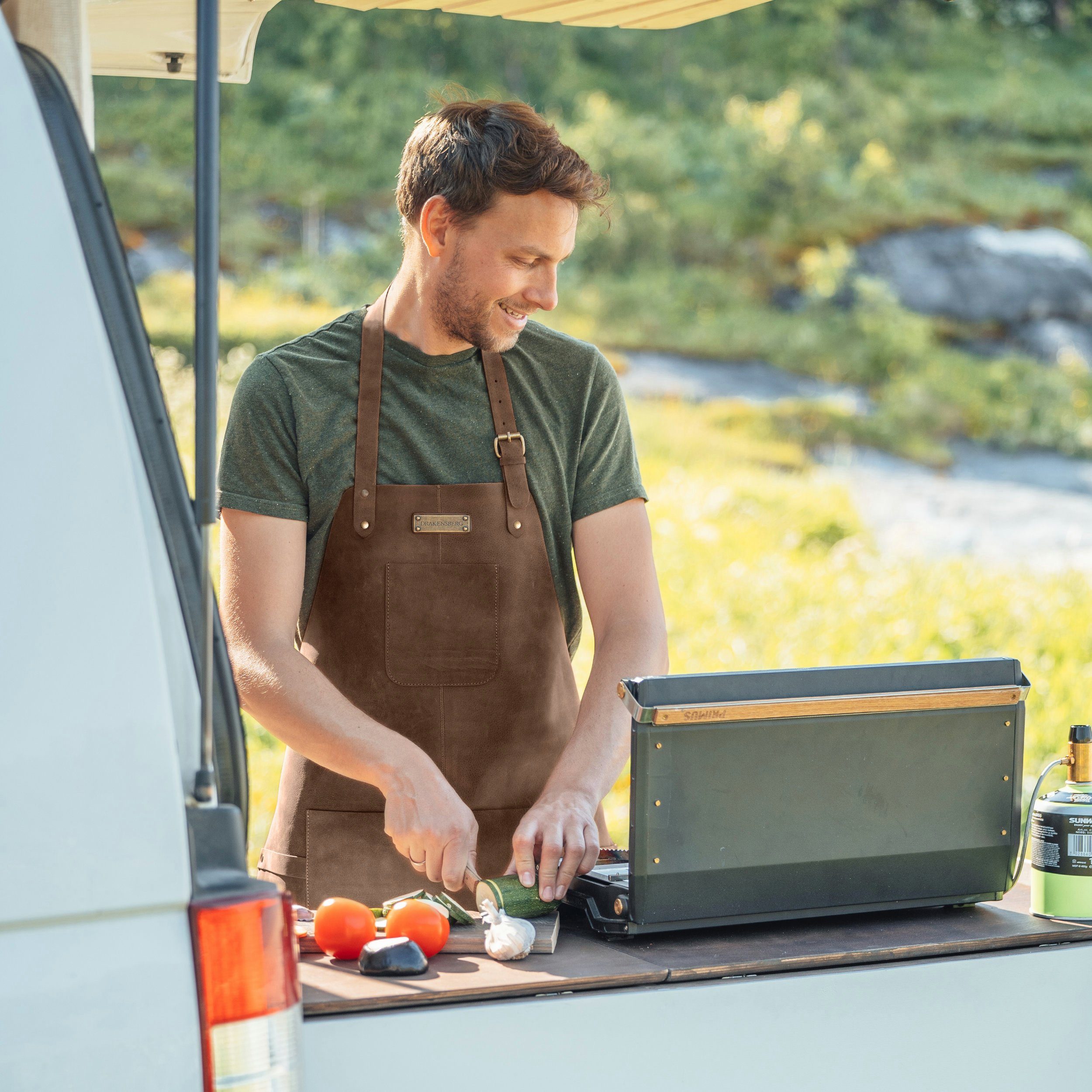 Leder Grillschürze Premium »Bob« Koch- Herren strapazierfähig und Männer, Kaffee-Braun, Grillschürze DRAKENSBERG für