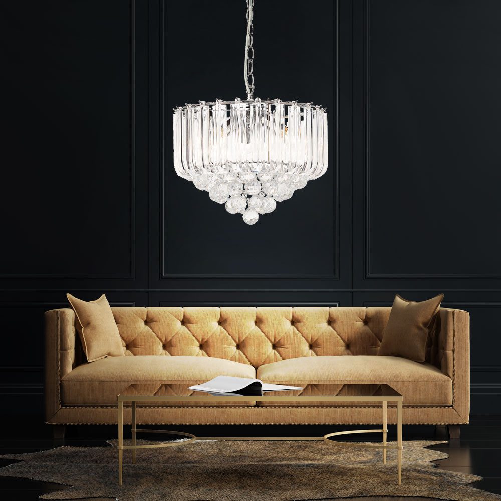 GLOBO LIGHTING Kronleuchter, Leuchtmittel nicht inklusive, Kristall Hänge Leuchte Chrom Pendel Luster Decken Lampe Wohn Zimmer